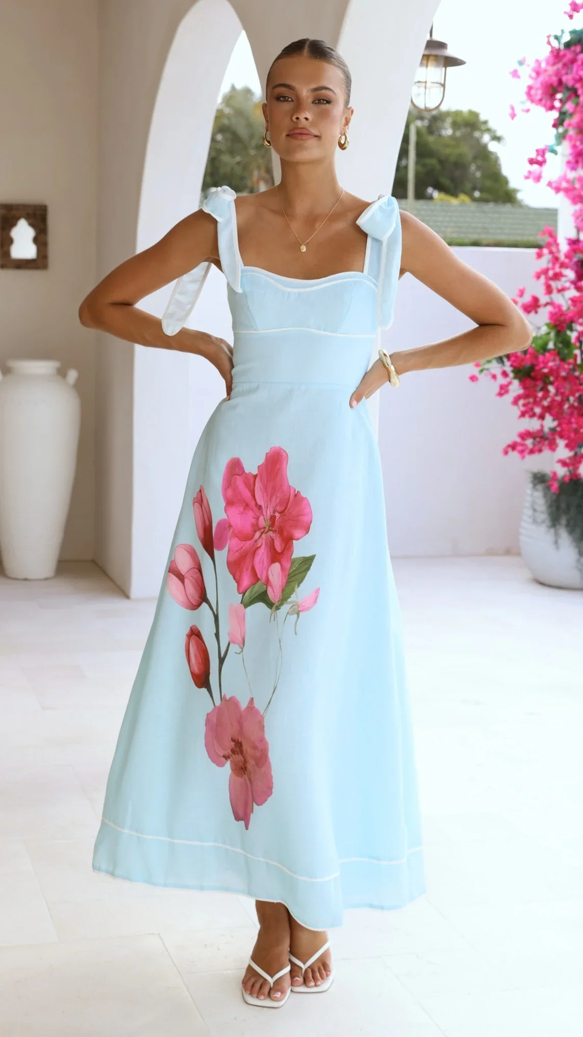 Beverly Maxi Dress - Blue/Pink Floral