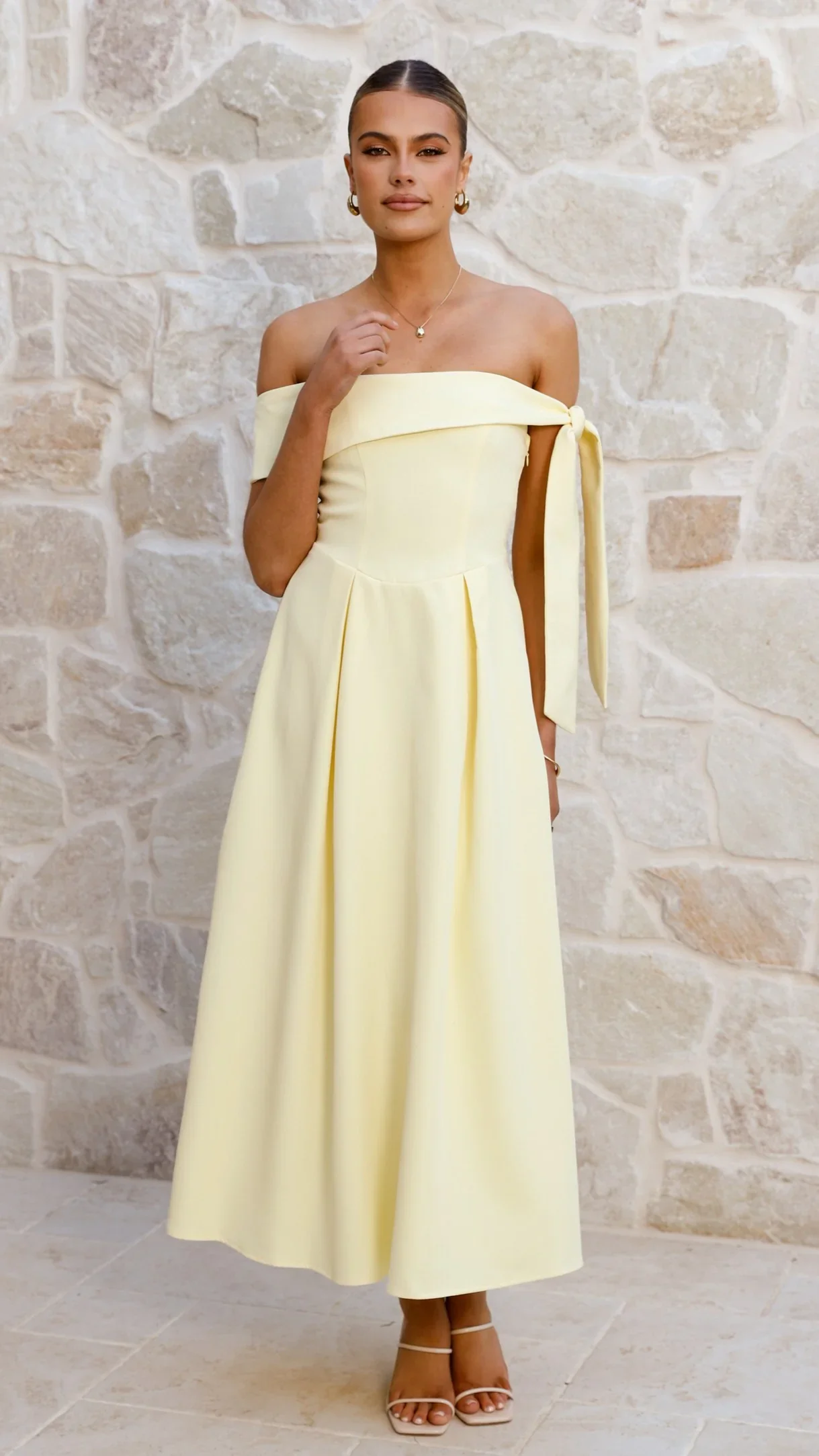 Bentley Off Shoulder Midi Dress - Lemon