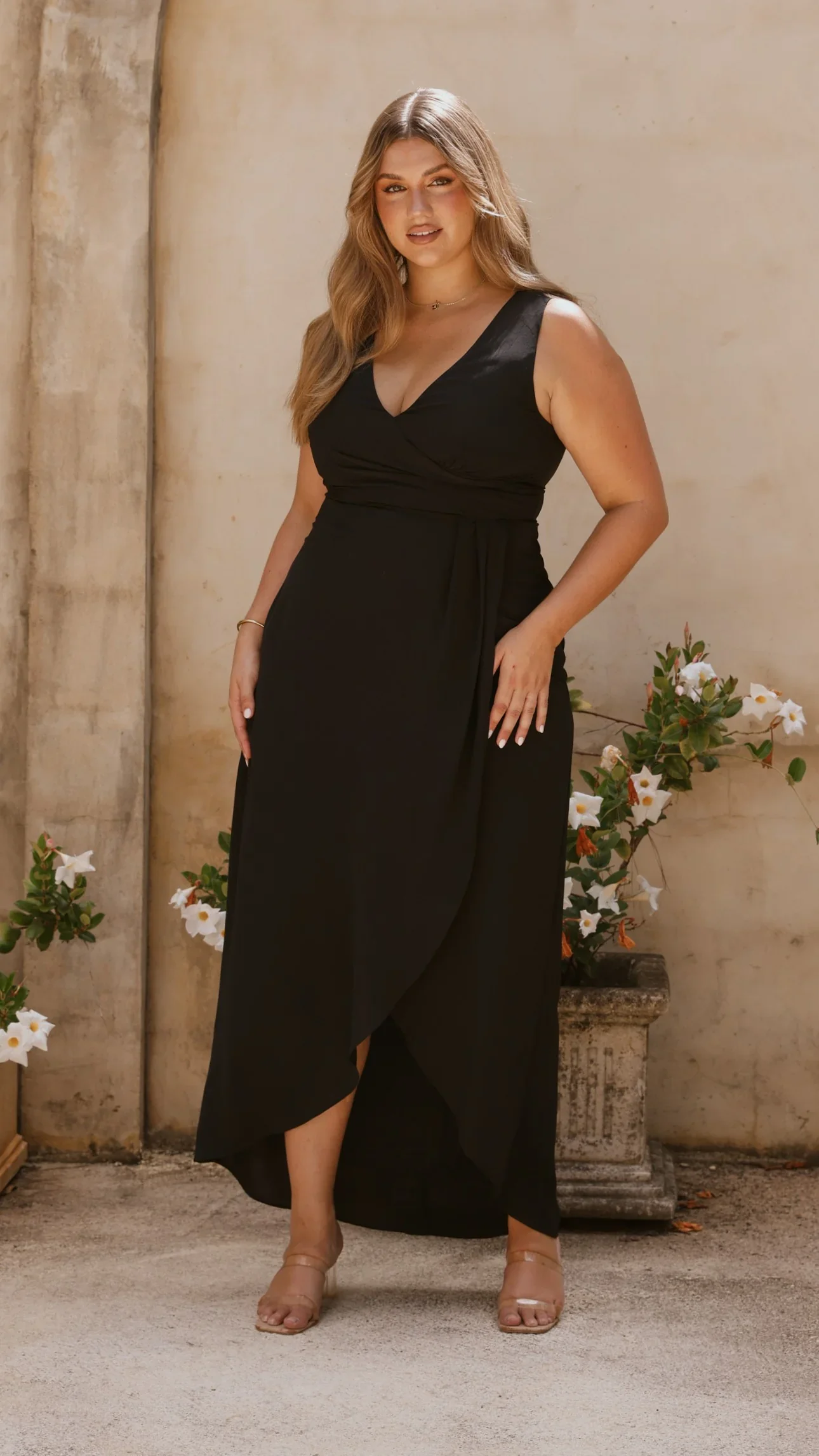 Pamela V Neck Maxi Dress - Black