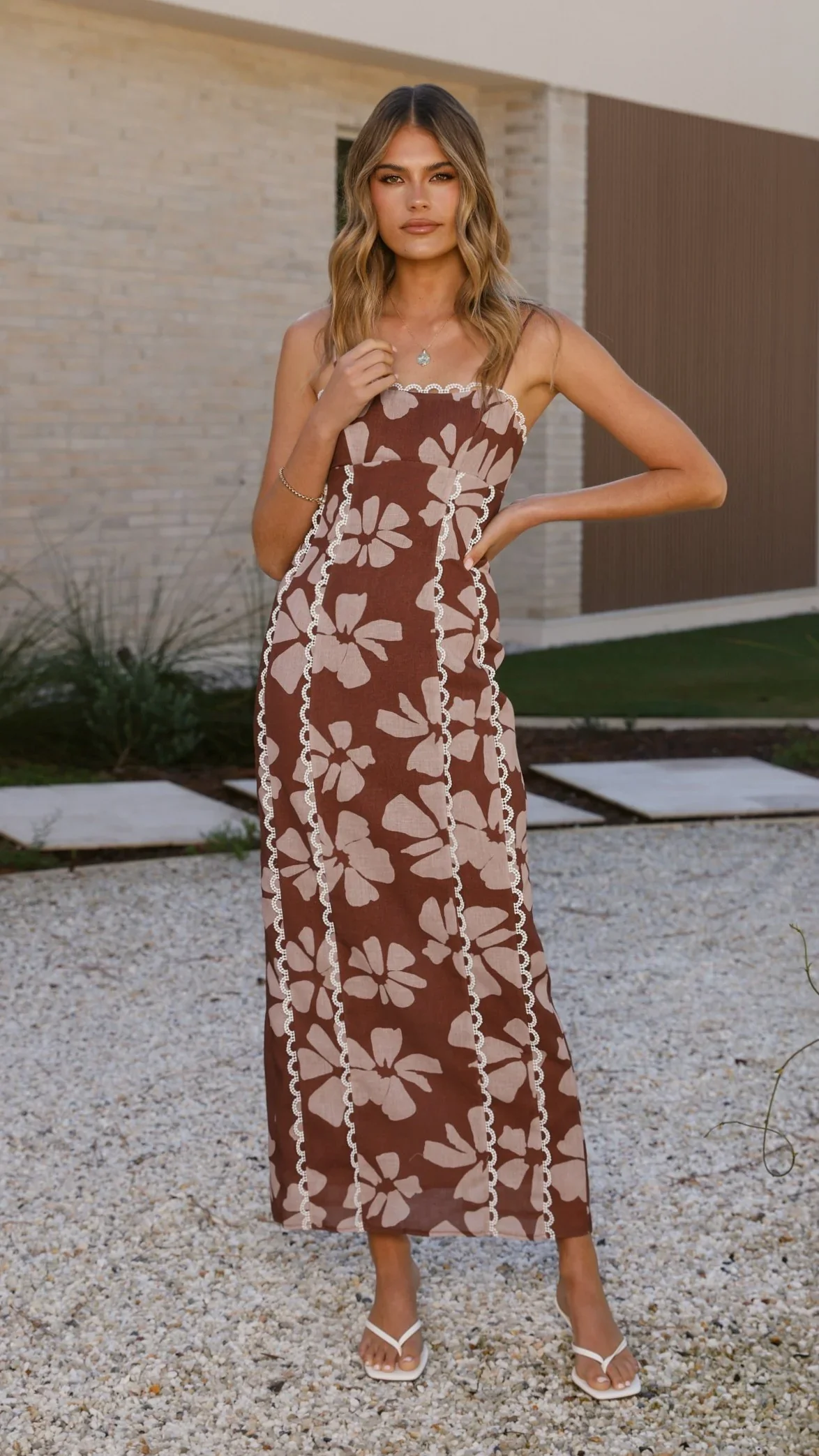 Carlia Midi Dress - Brown Daylillies