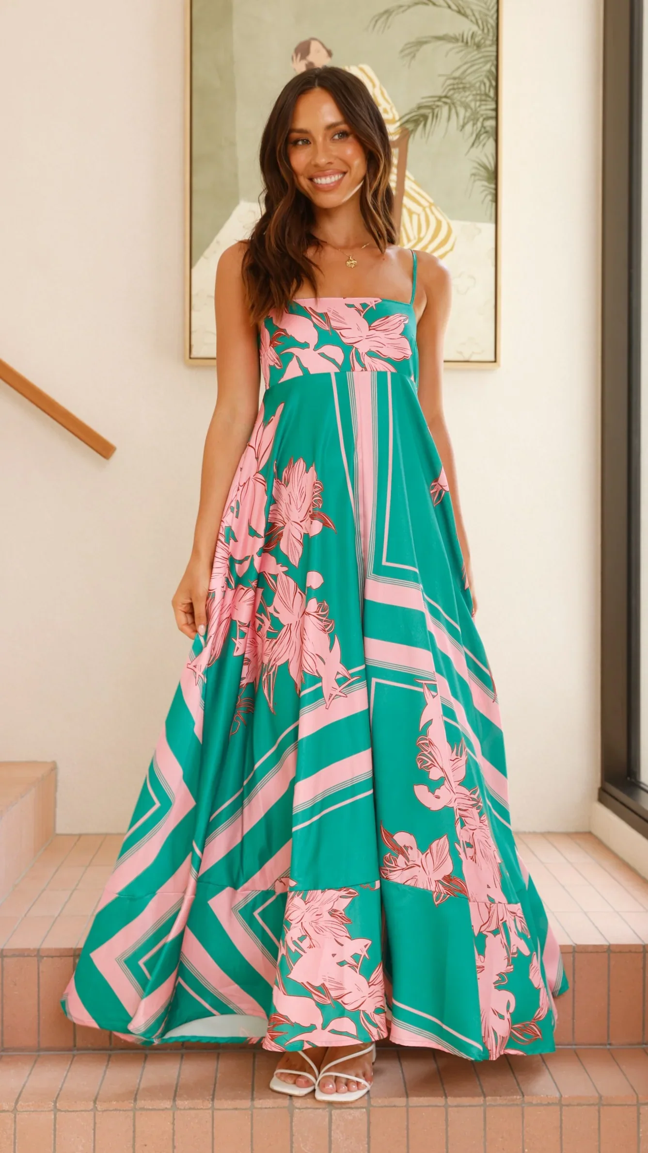 Kaethe Maxi Dress - Green/Pink Floral