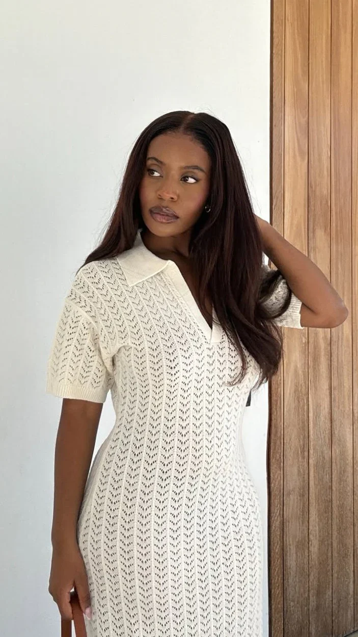 Tiffy Crochet Short Sleeve Maxi Dress - White