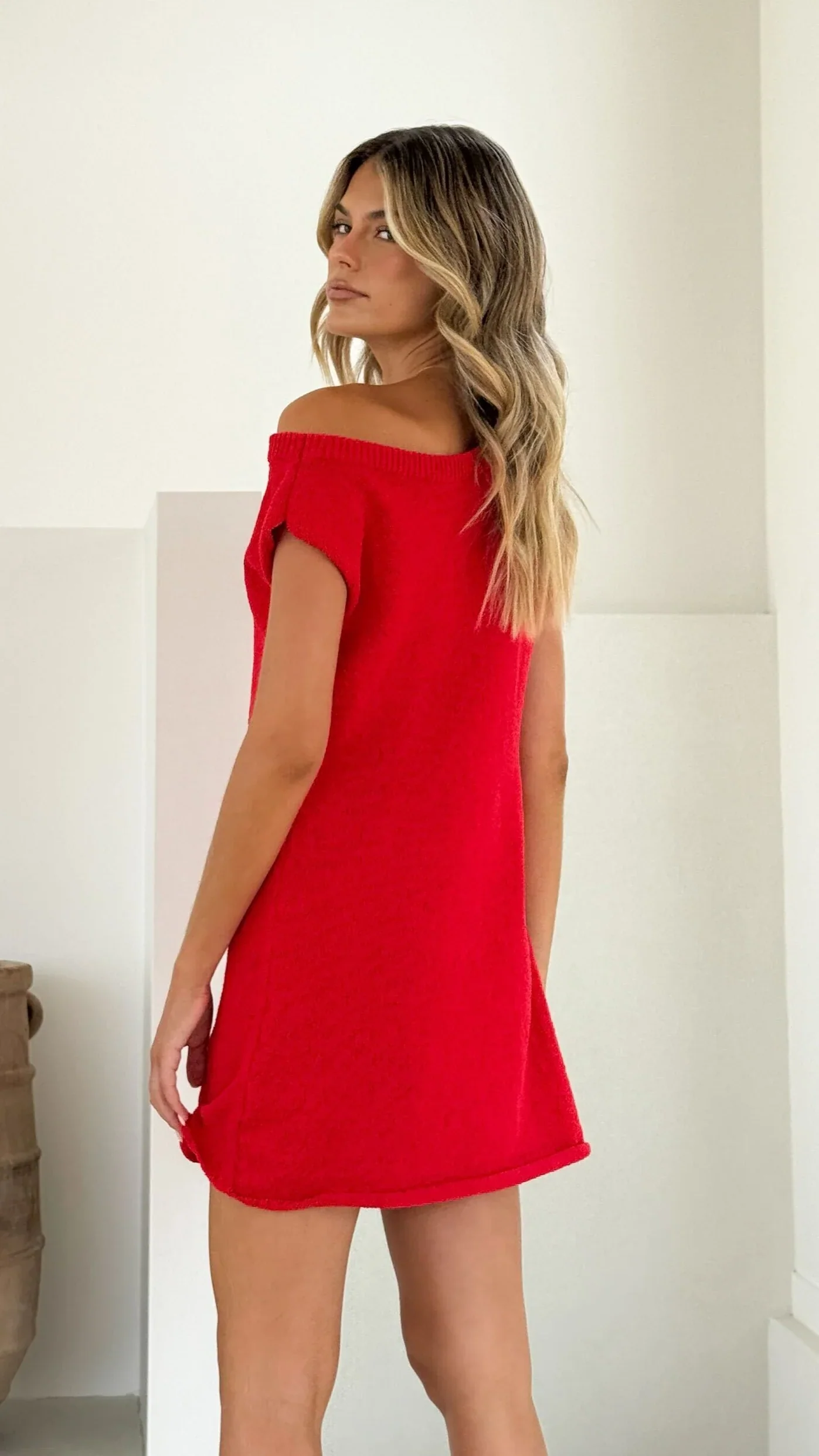 Robin Off Shoulder Mini Dress - Red