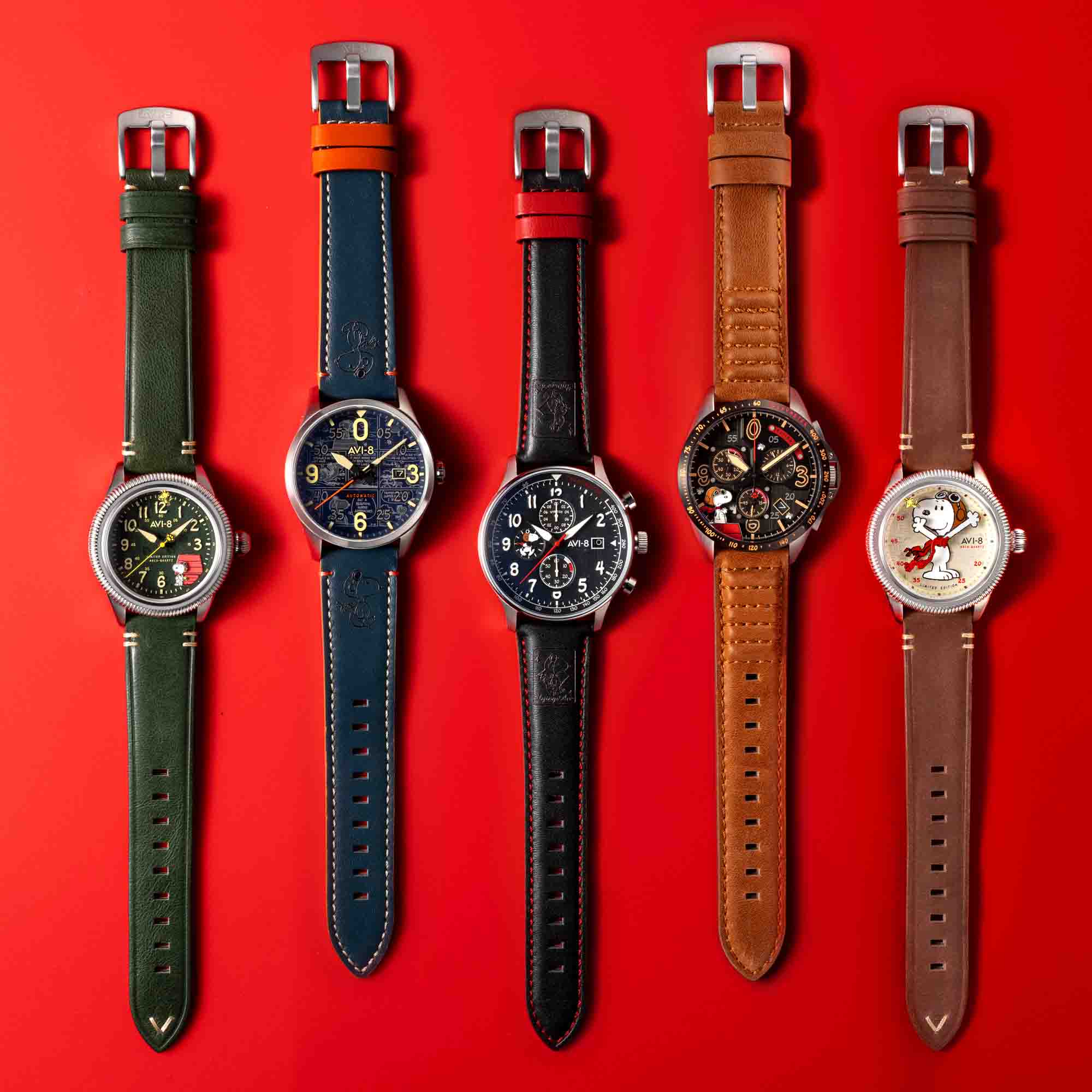 AVI-8 Flyboy Airmaster 40 Meca-Quartz Peanuts Snoopy Flying Ace Camel Brown Limited Edition