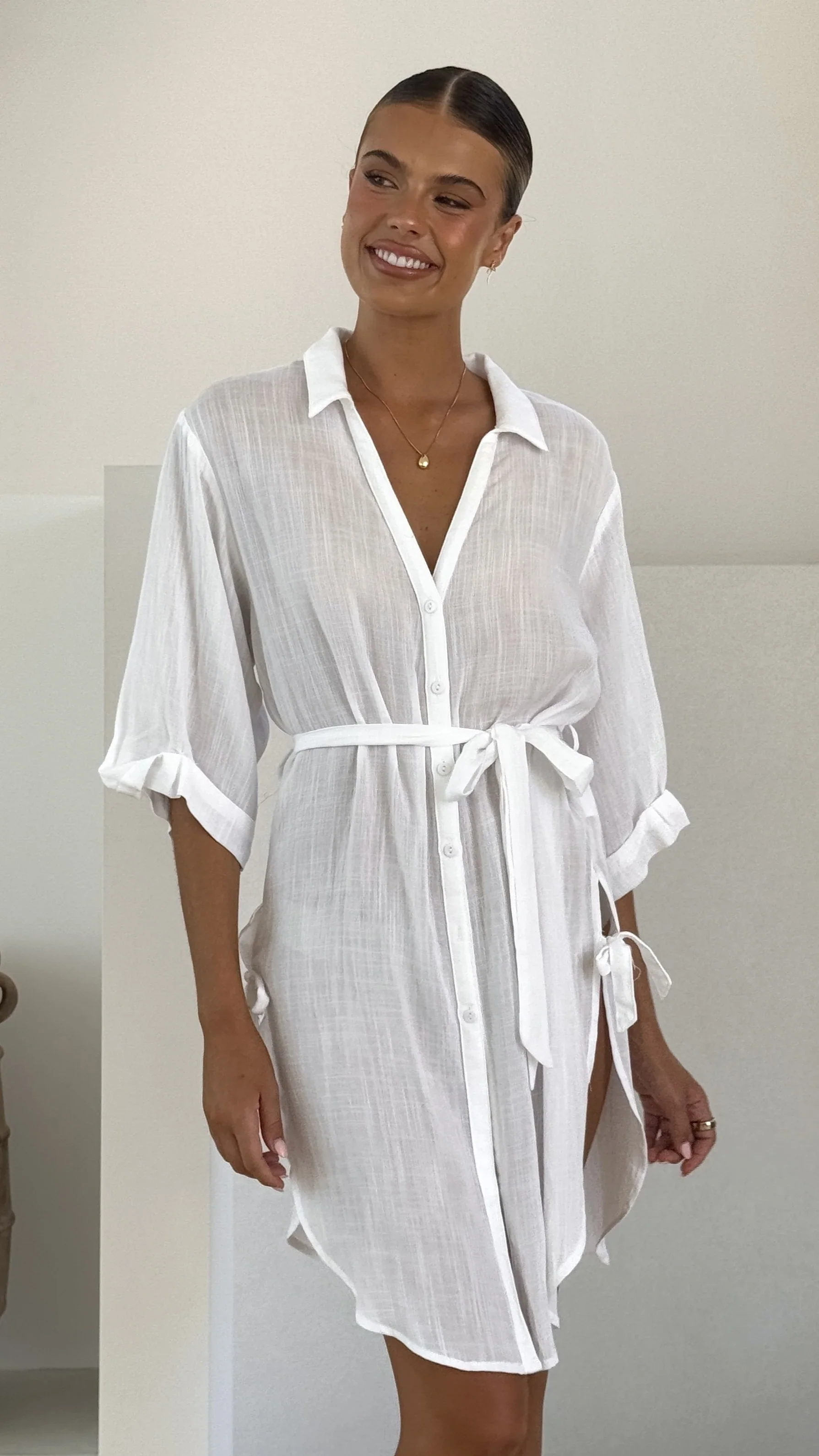 Vesper  Button Down Beach Cover Up  - White