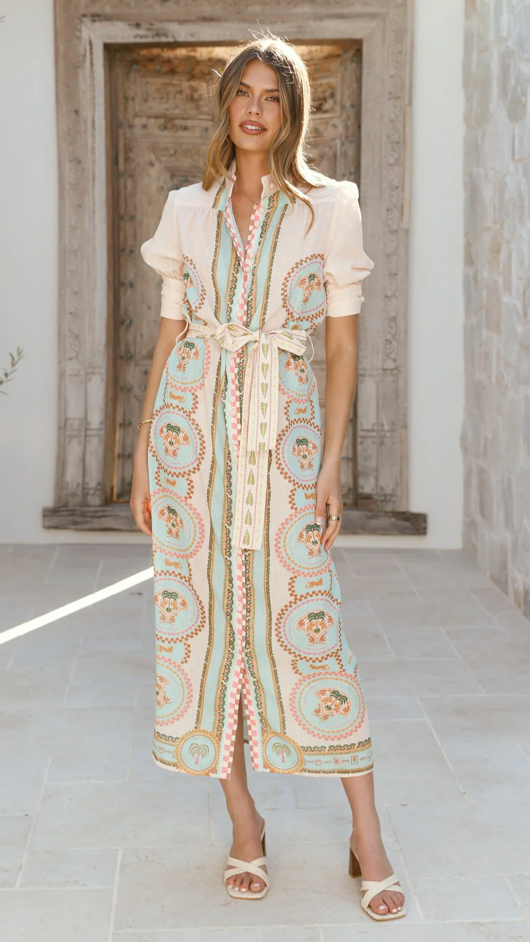 Magnolia Midi Dress - Acacia Palm Cream