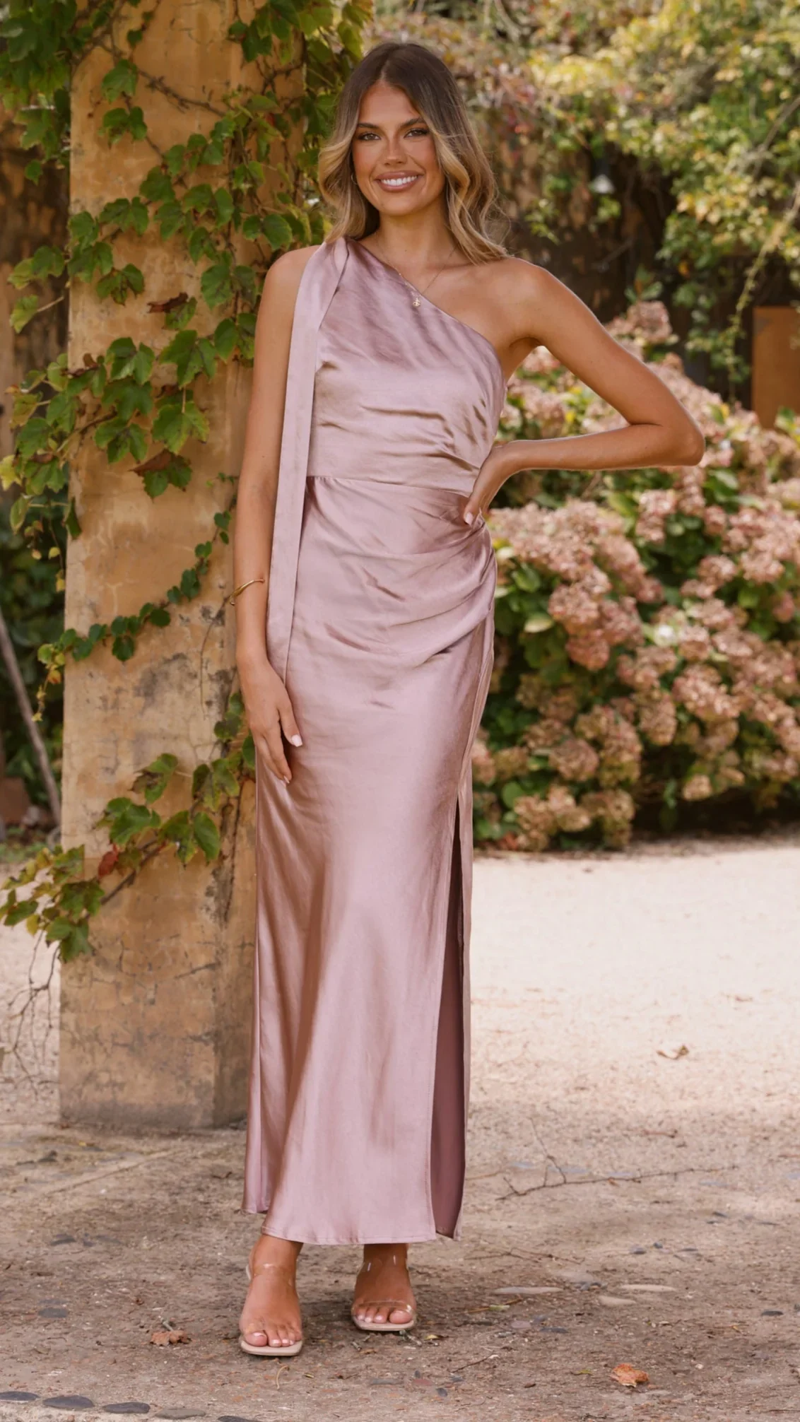 Halle One Shoulder Maxi Dress - Dusty Pink