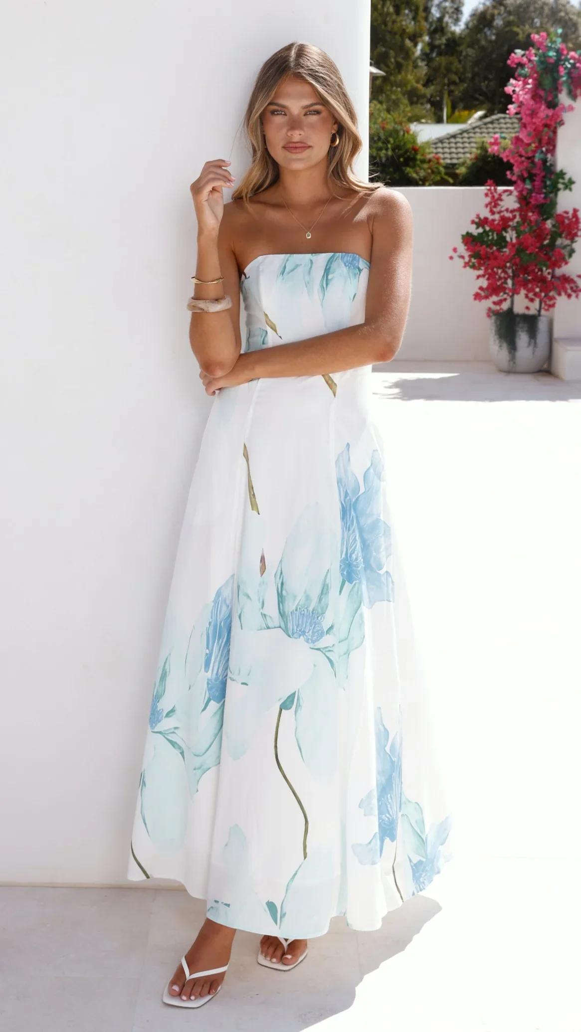 Lila Strapless Maxi Dress - Wildflower Blue