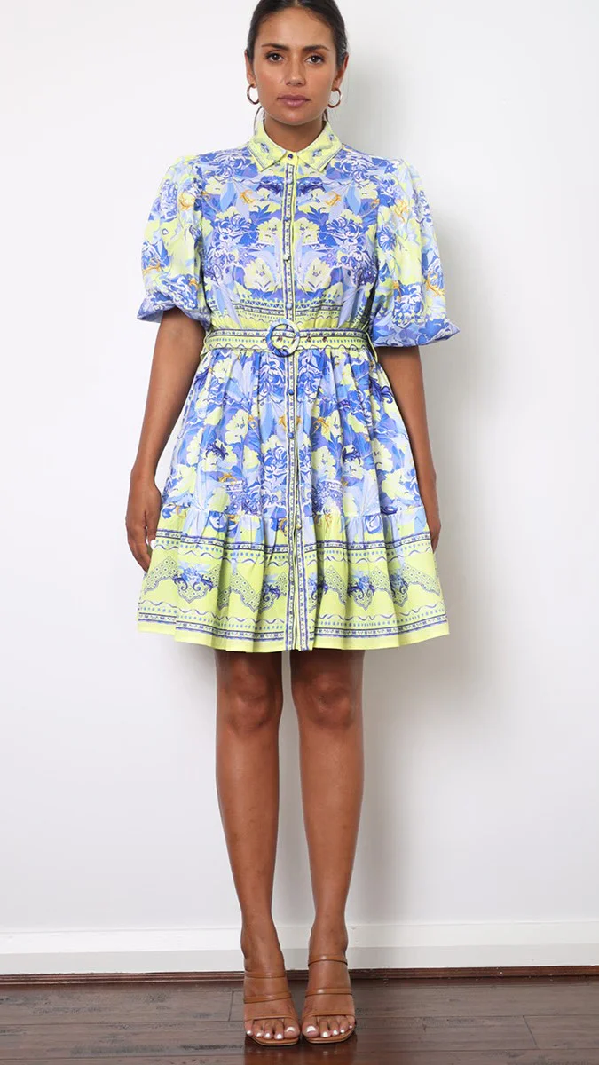 Kalliope Mini Dress - Blue/Yellow
