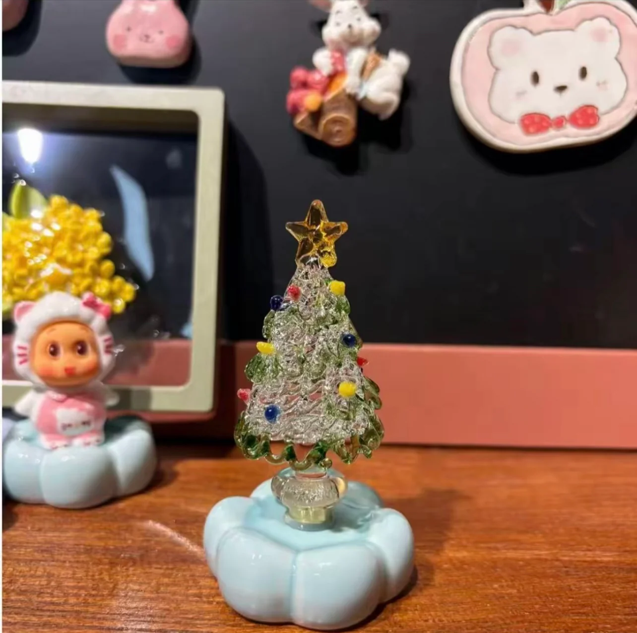 🎄 Mini Glass Spinning Christmas Tree – Handcrafted Holiday Ornament