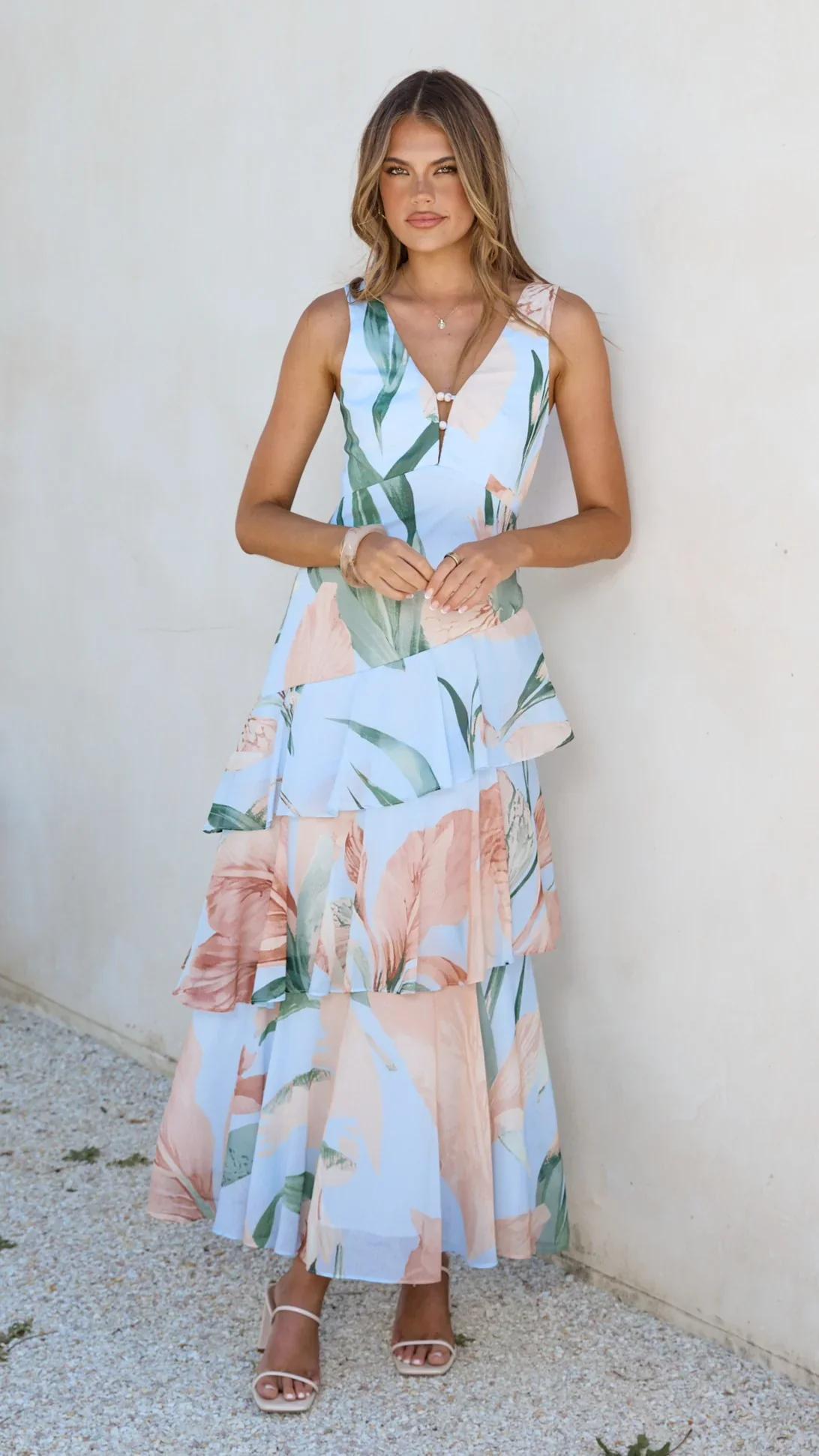 Reina Tiered Maxi Dress - Blue Floral