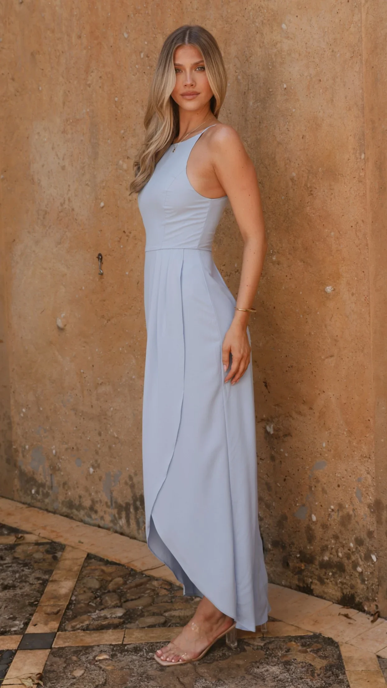 Genevieve Boat Neck Maxi Dress - Blue