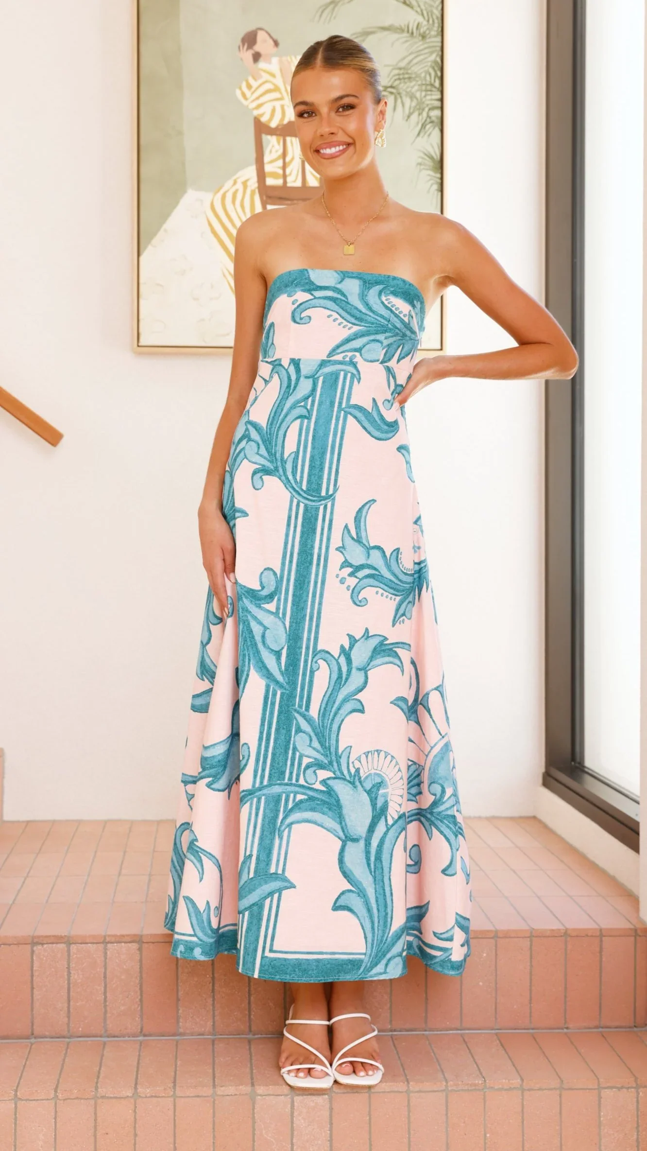Madra Maxi Dress - Aqua / Pink Zayna