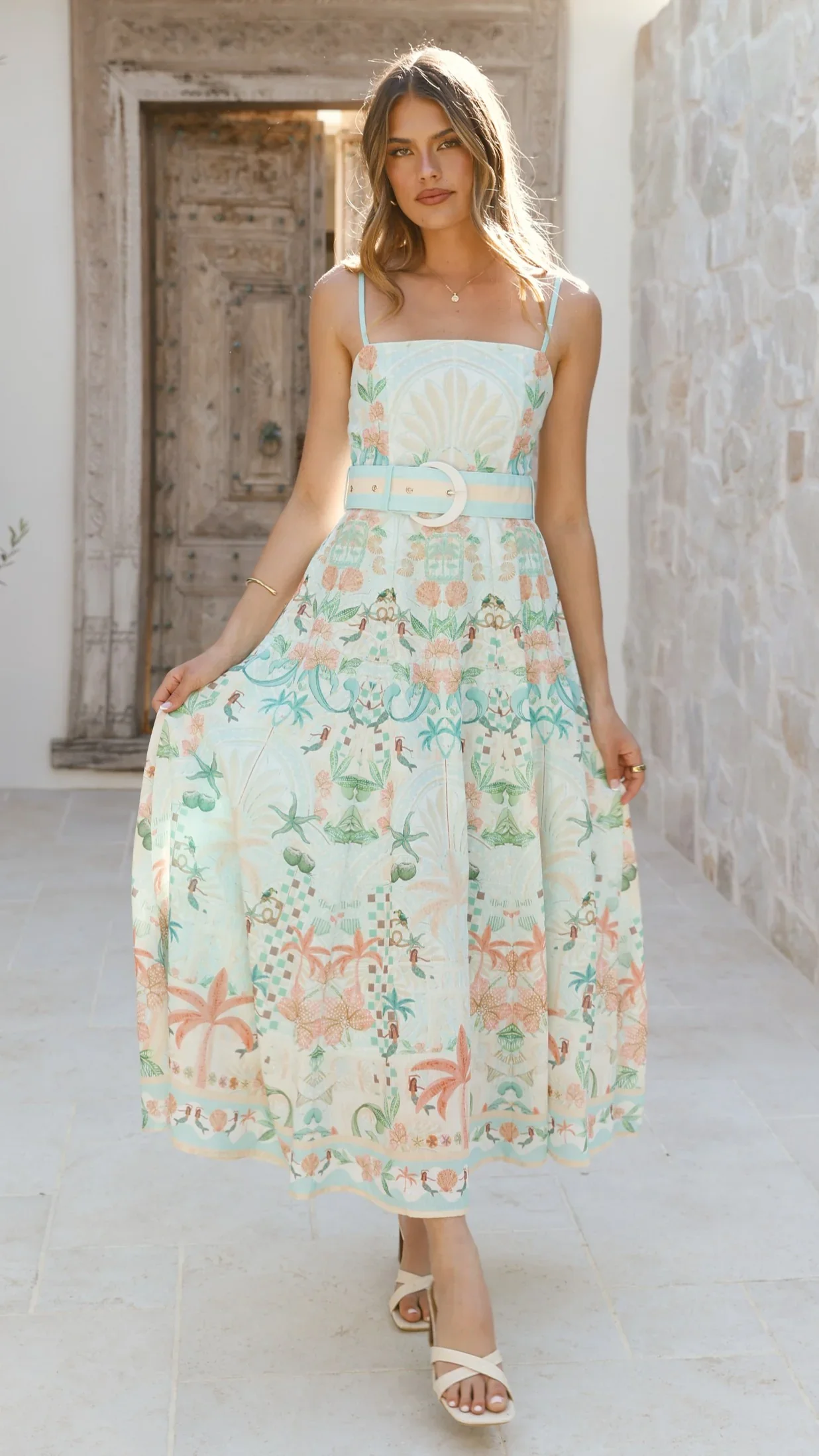 Nellie Midi Dress - Aqua Aurora Print