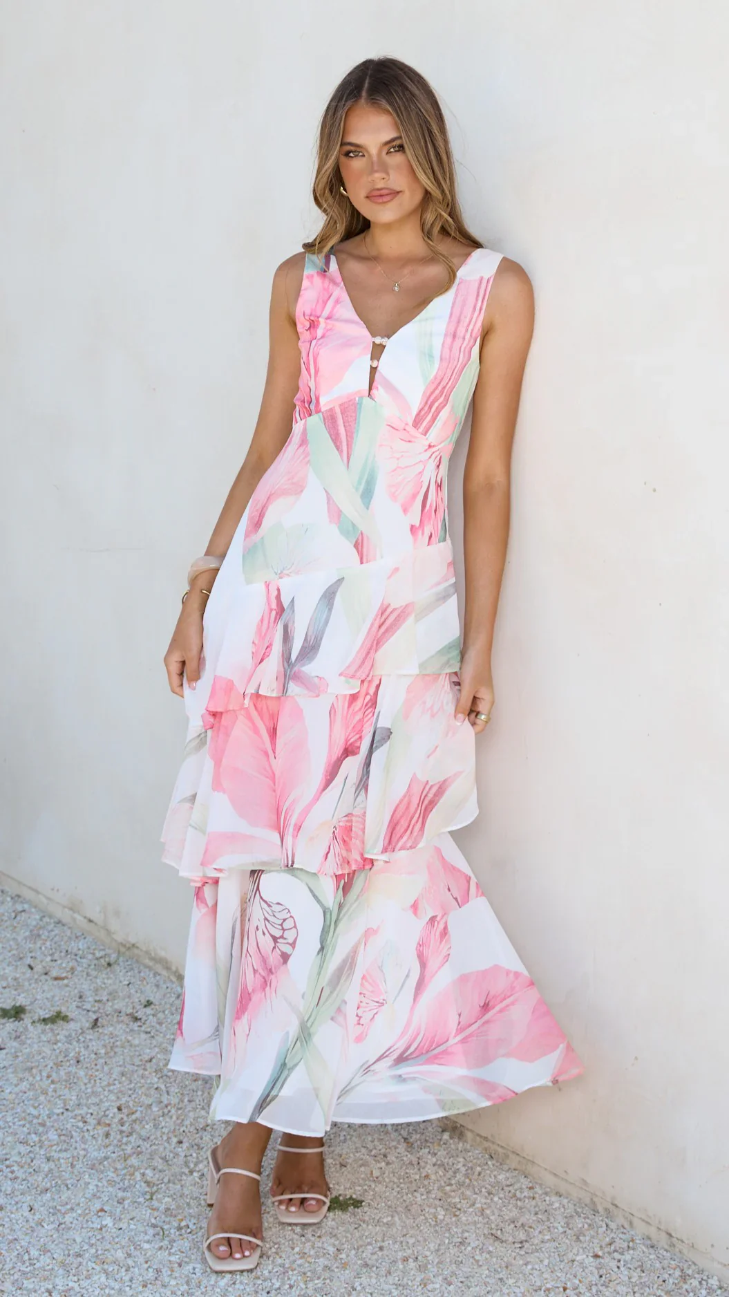 Reina Tiered Maxi Dress - Pink Floral