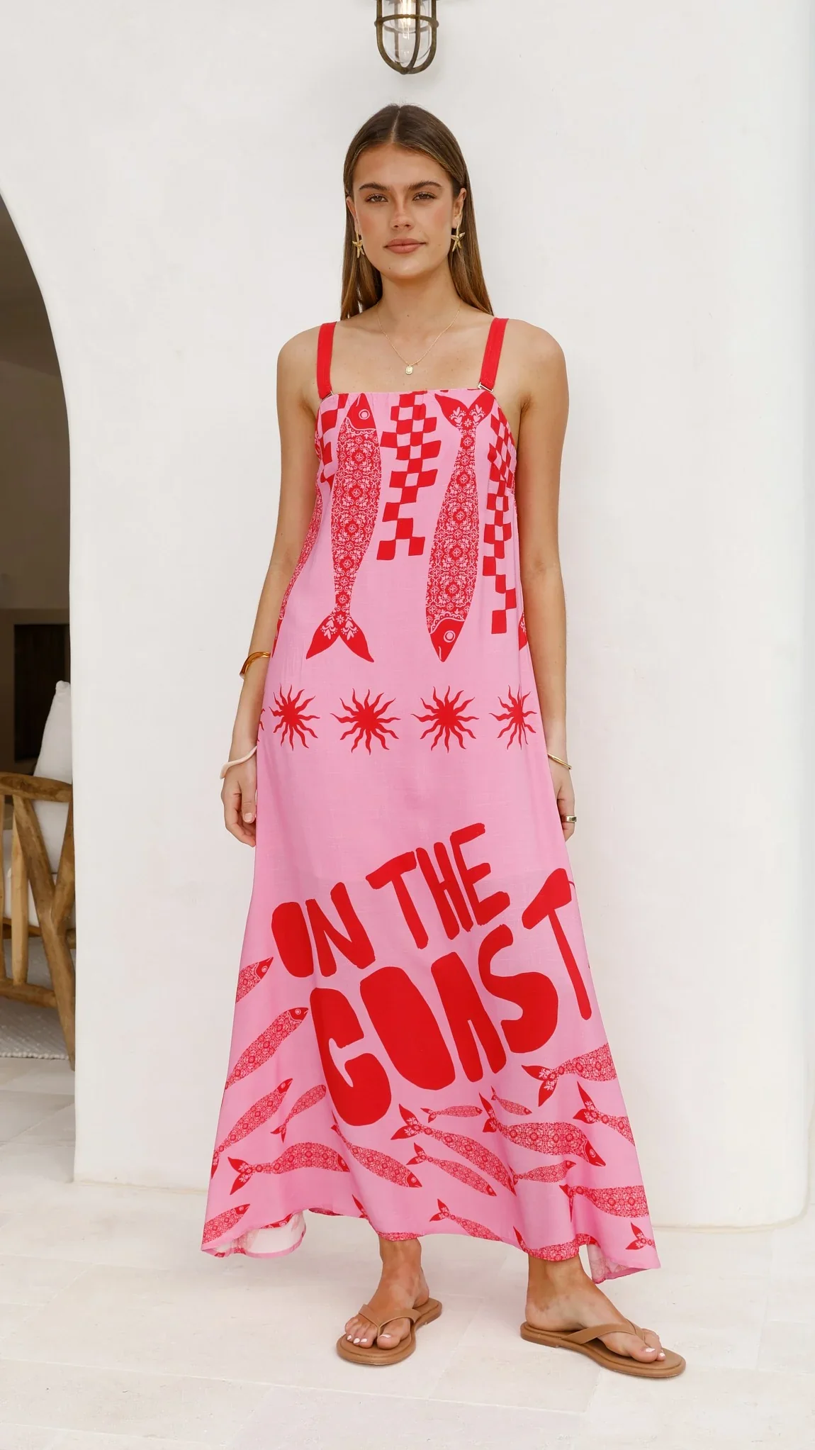 Elidie Strapless Maxi Dress - Pink/Red Tide