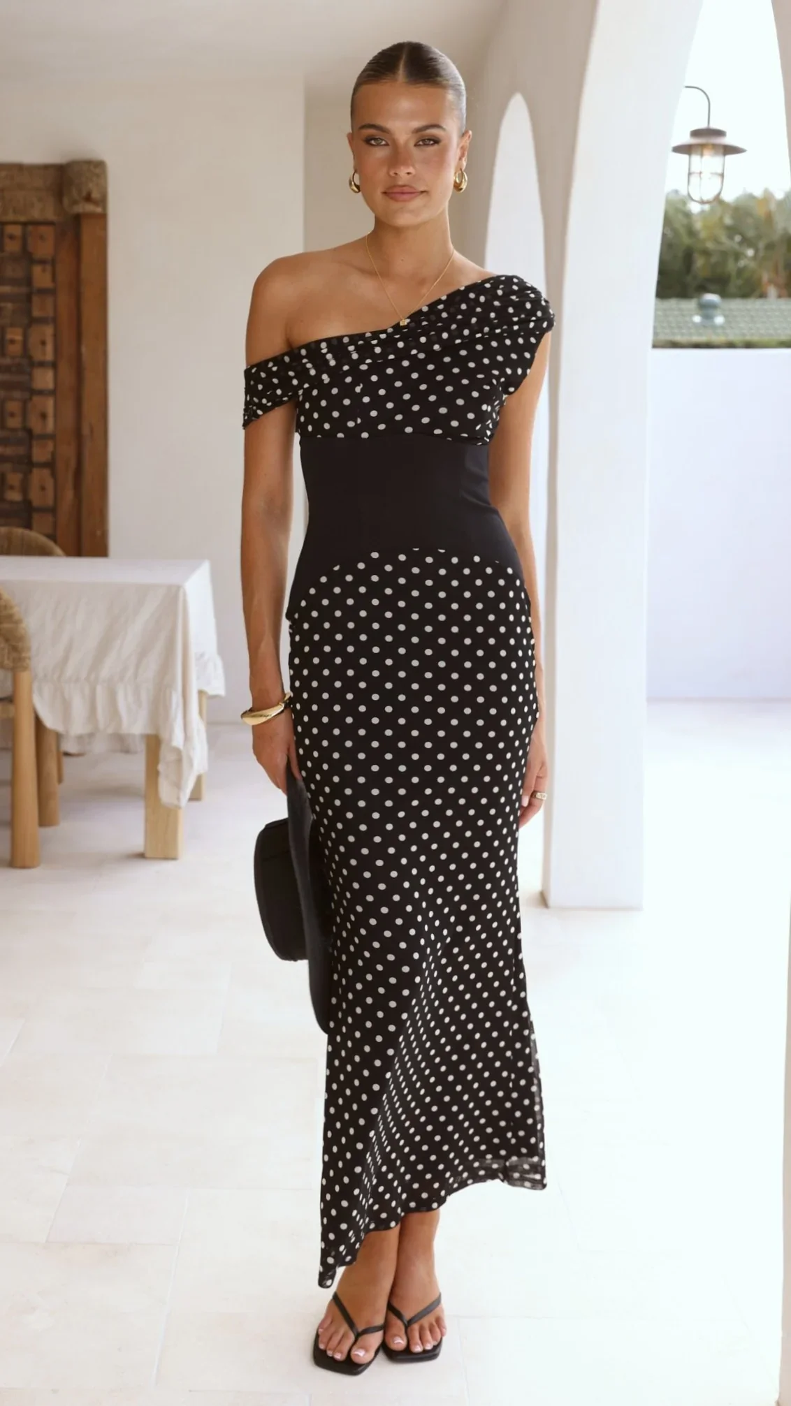 Bonnie Maxi Dress - Black/White Polka