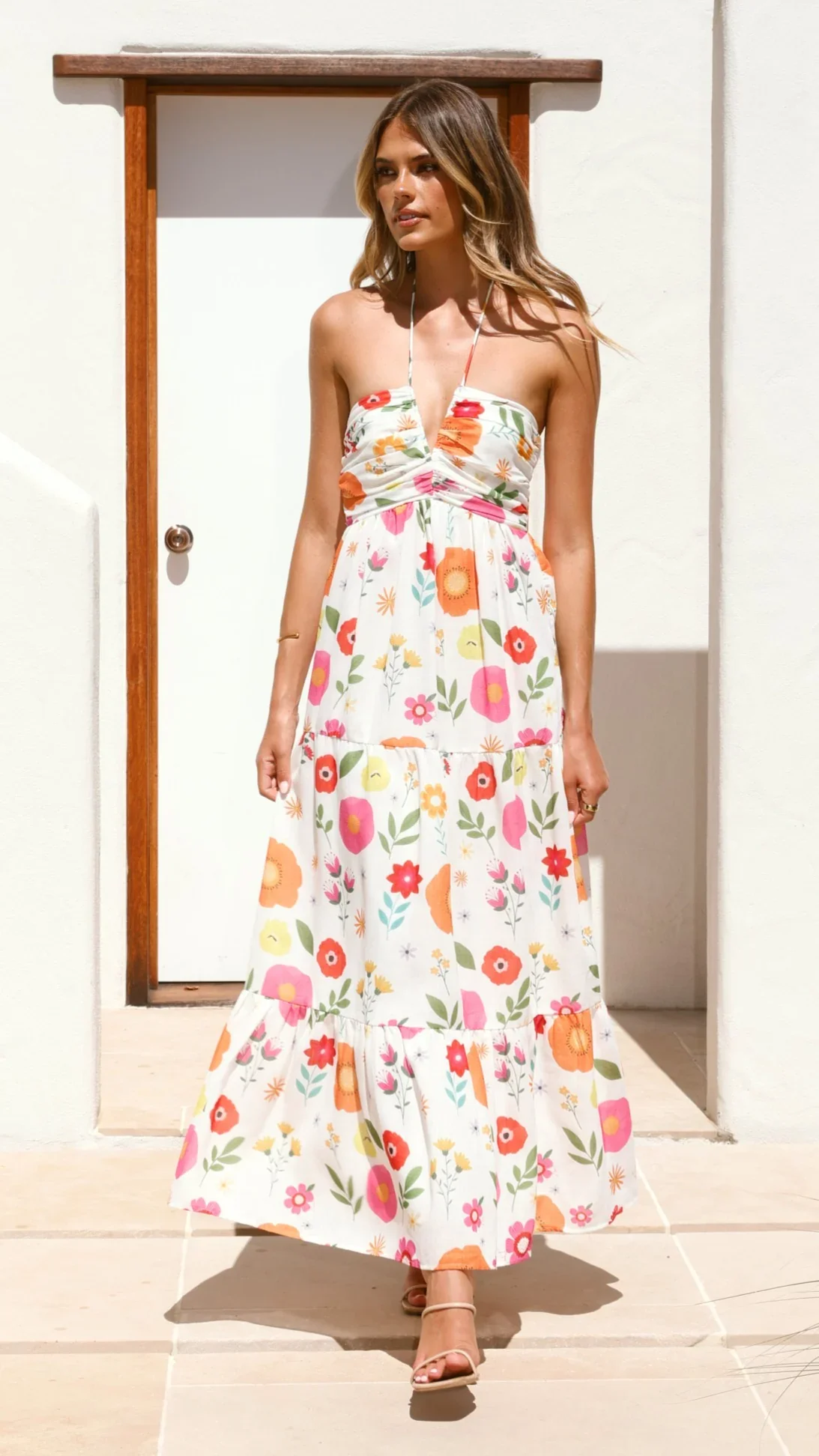 Taffeta Maxi Dress - White Floral