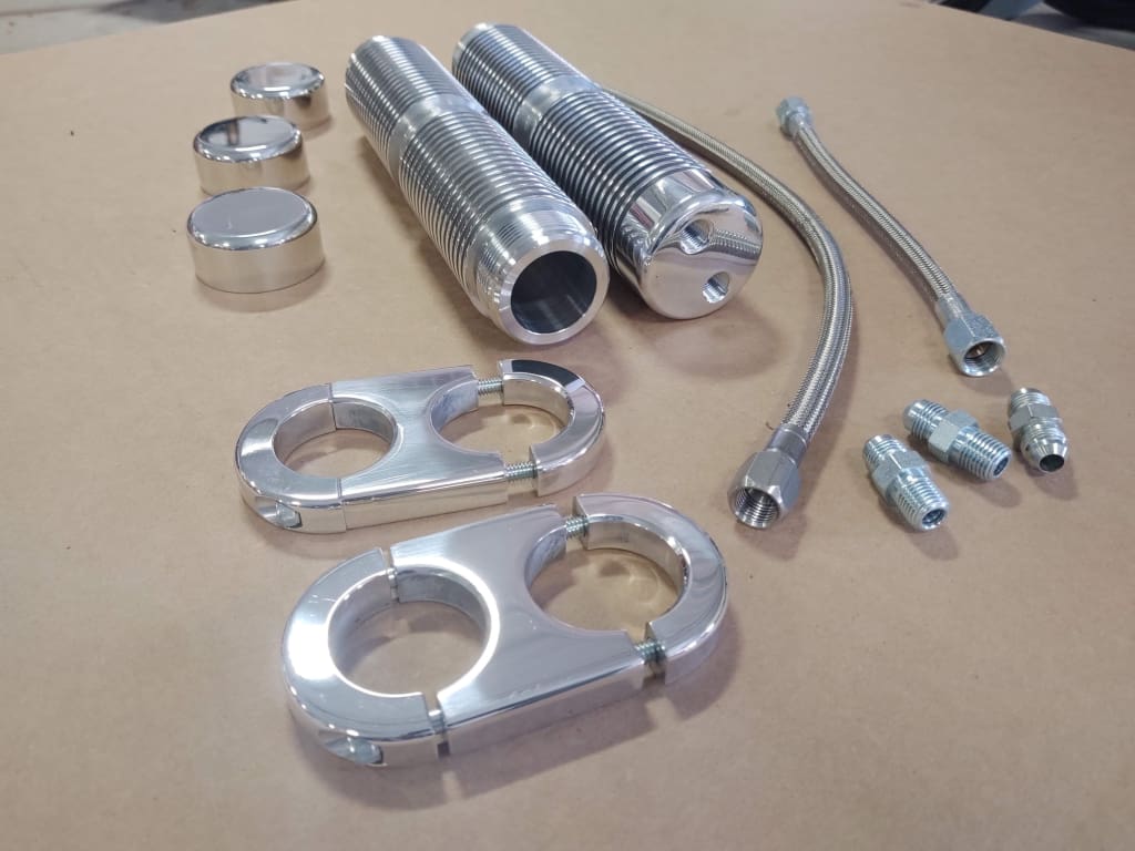 BIG DOG MOTORCYCLES POL BILLET OIL COOLER KIT w/ STASH TUBE BRACKETS STRAIGHT