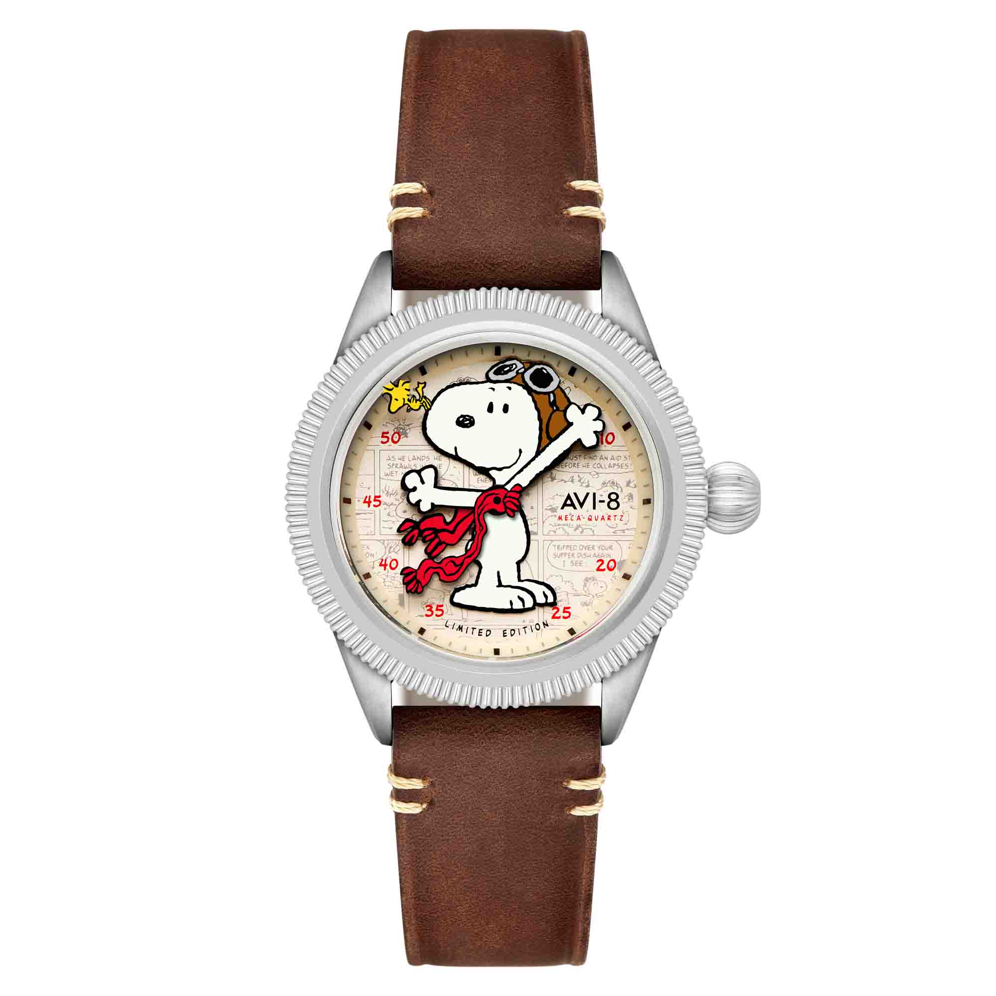 AVI-8 Flyboy Airmaster 40 Meca-Quartz Peanuts Snoopy Flying Ace Camel Brown Limited Edition