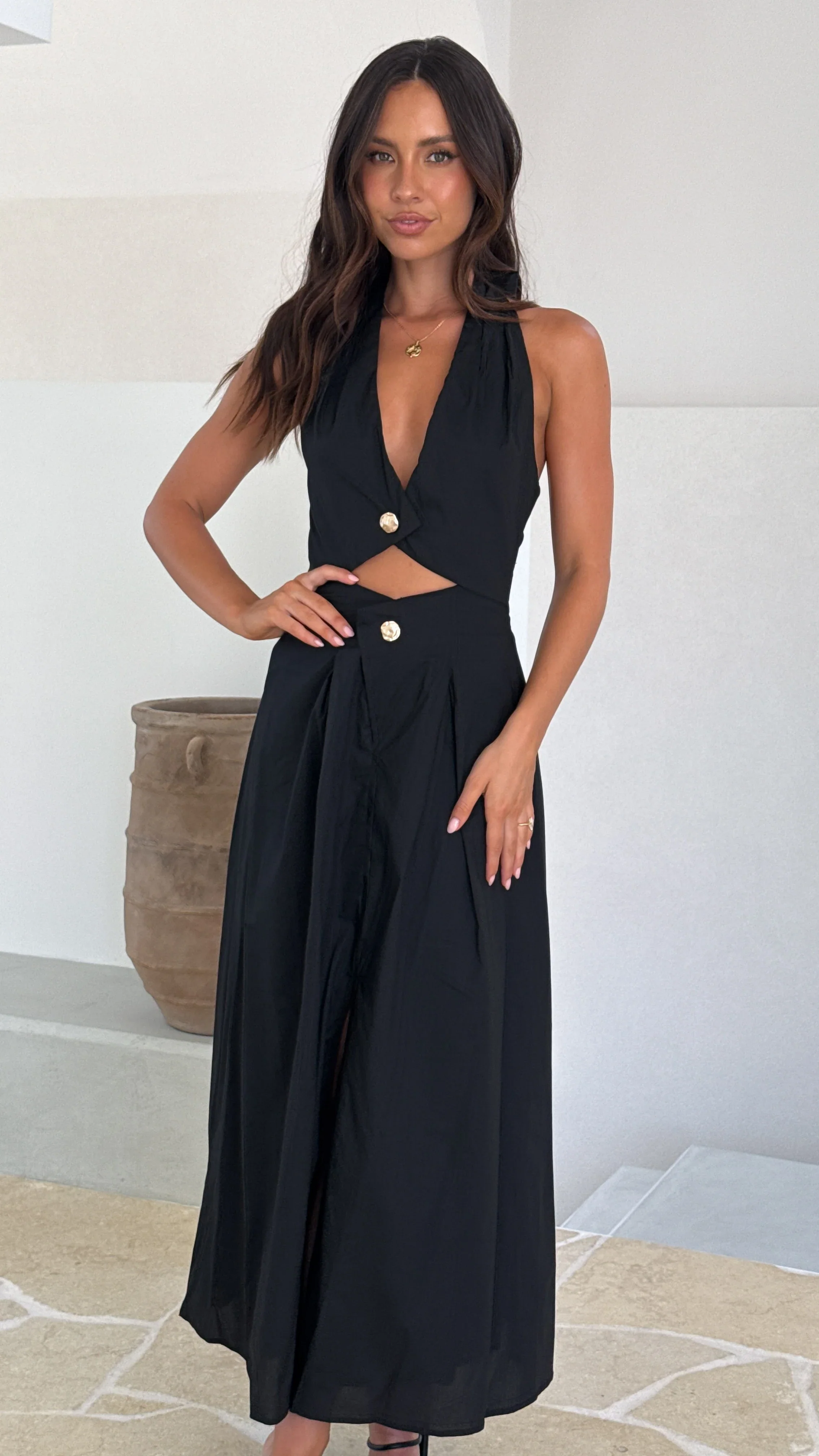 Wesley Halter Neck Maxi Dress - Black