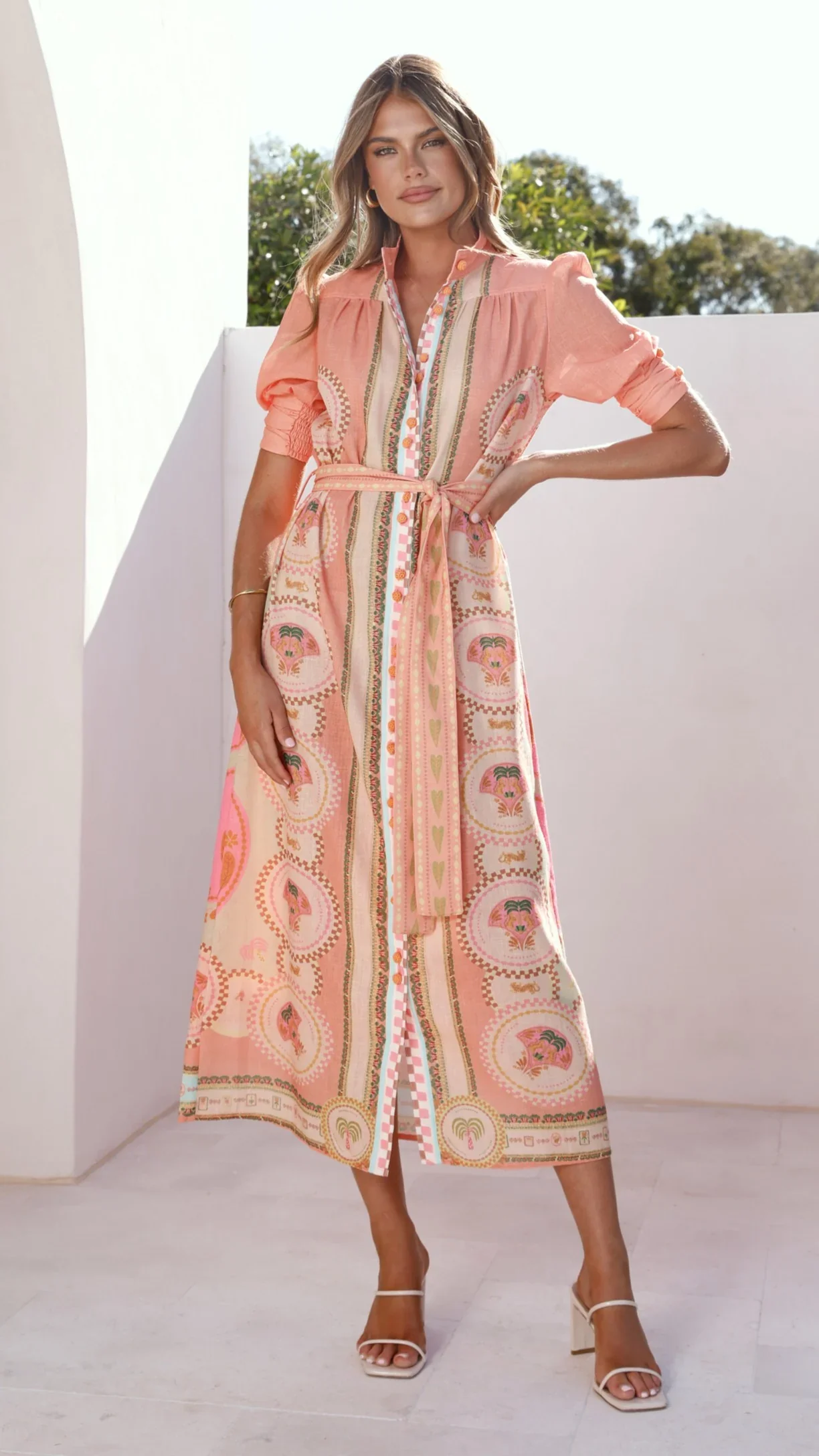 Magnolia Midi Dress - Acacia Palm Melon