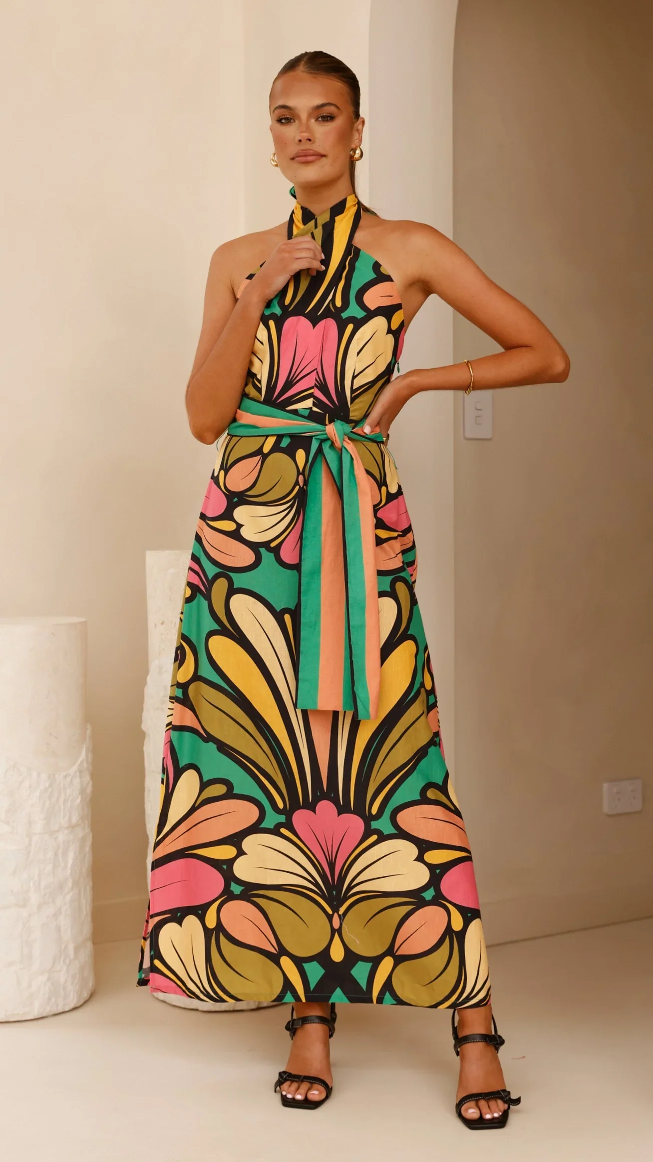 Portugal Twist Halter Maxi Dress - Apple
