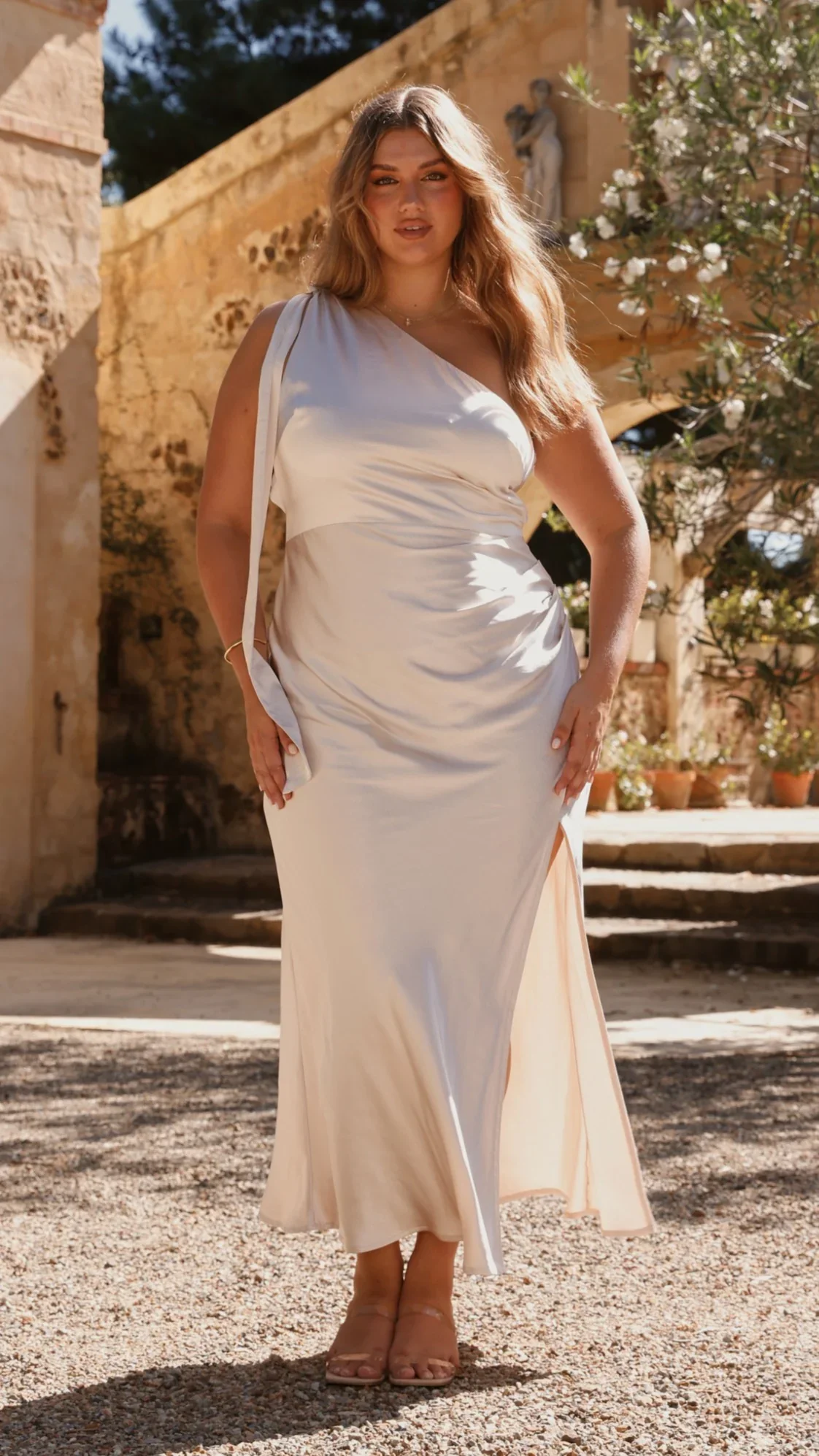 Halle One Shoulder Maxi Dress - Champagne