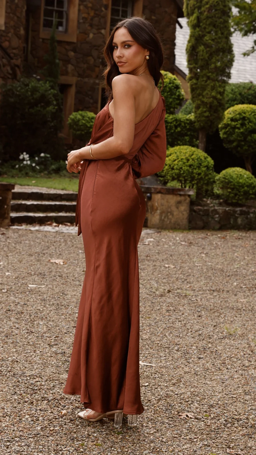 Eden One Shoulder Tie Front Maxi Dress - Rust