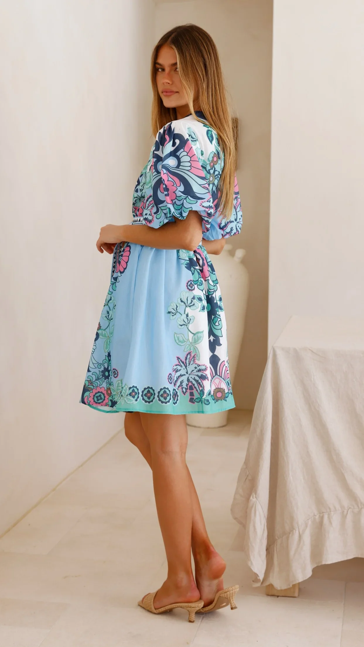 Dali Mini Dress - Island Bloom Blue