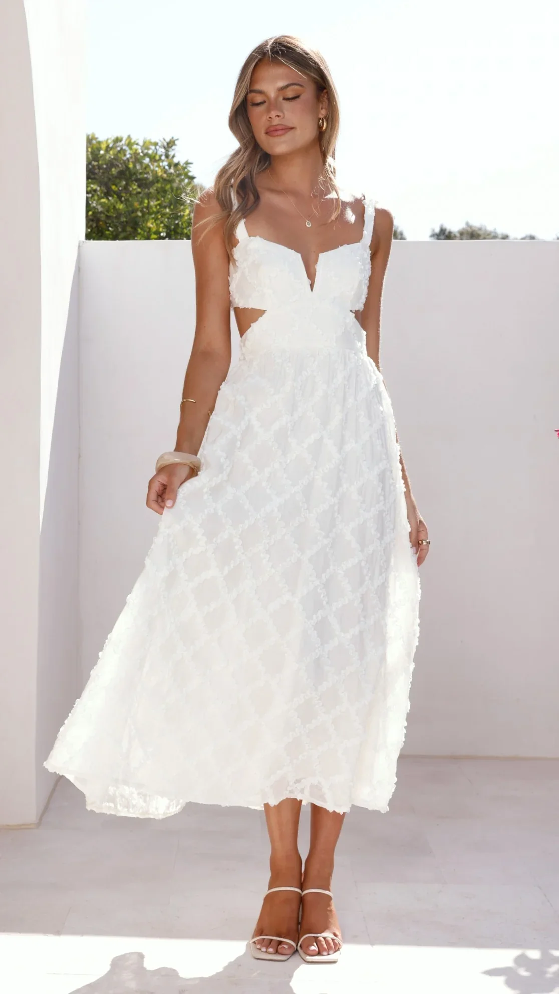 Jenny Side Cut Midi Dress - Cream