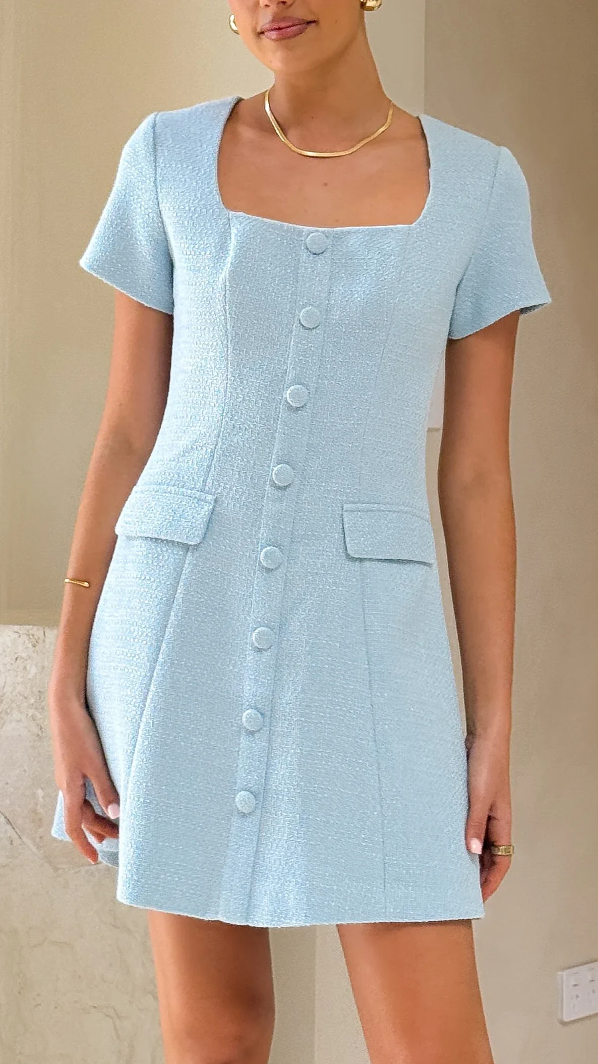 Karen Tweed Mini Dress - Blue