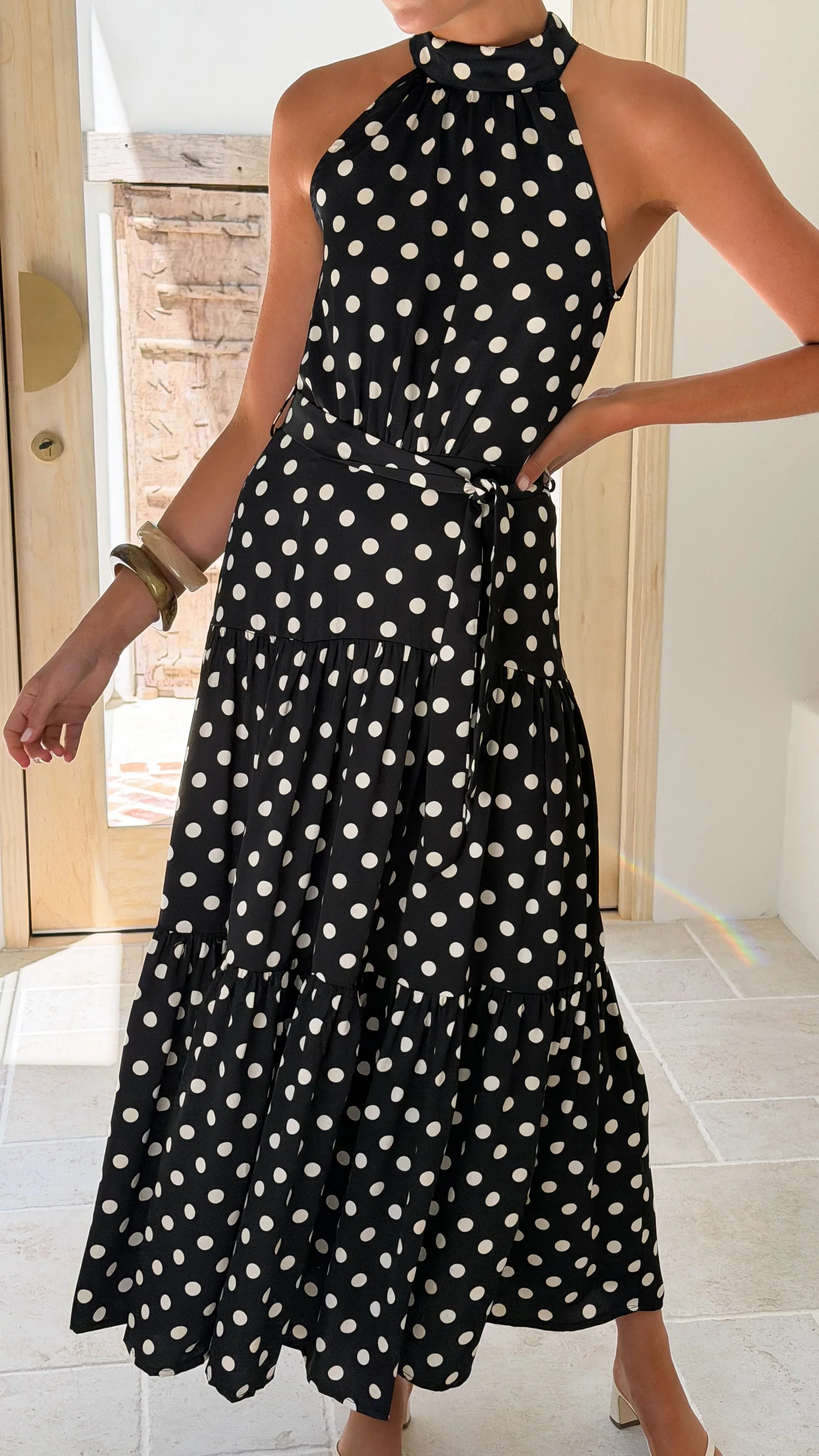 Dawson Maxi Dress - Black / White Polka Dot