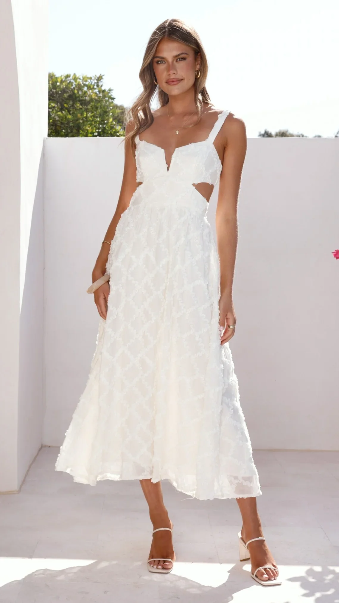 Jenny Side Cut Midi Dress - Cream