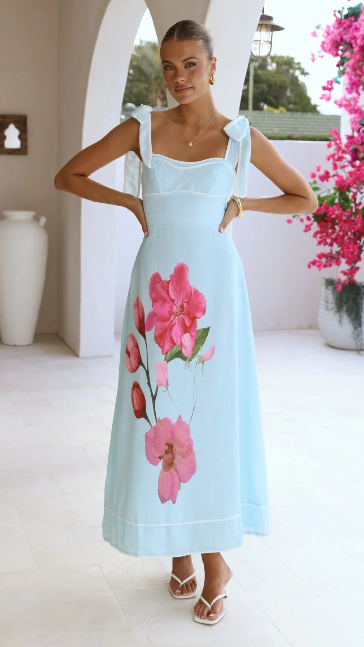 Beverly Maxi Dress - Blue/Pink Floral