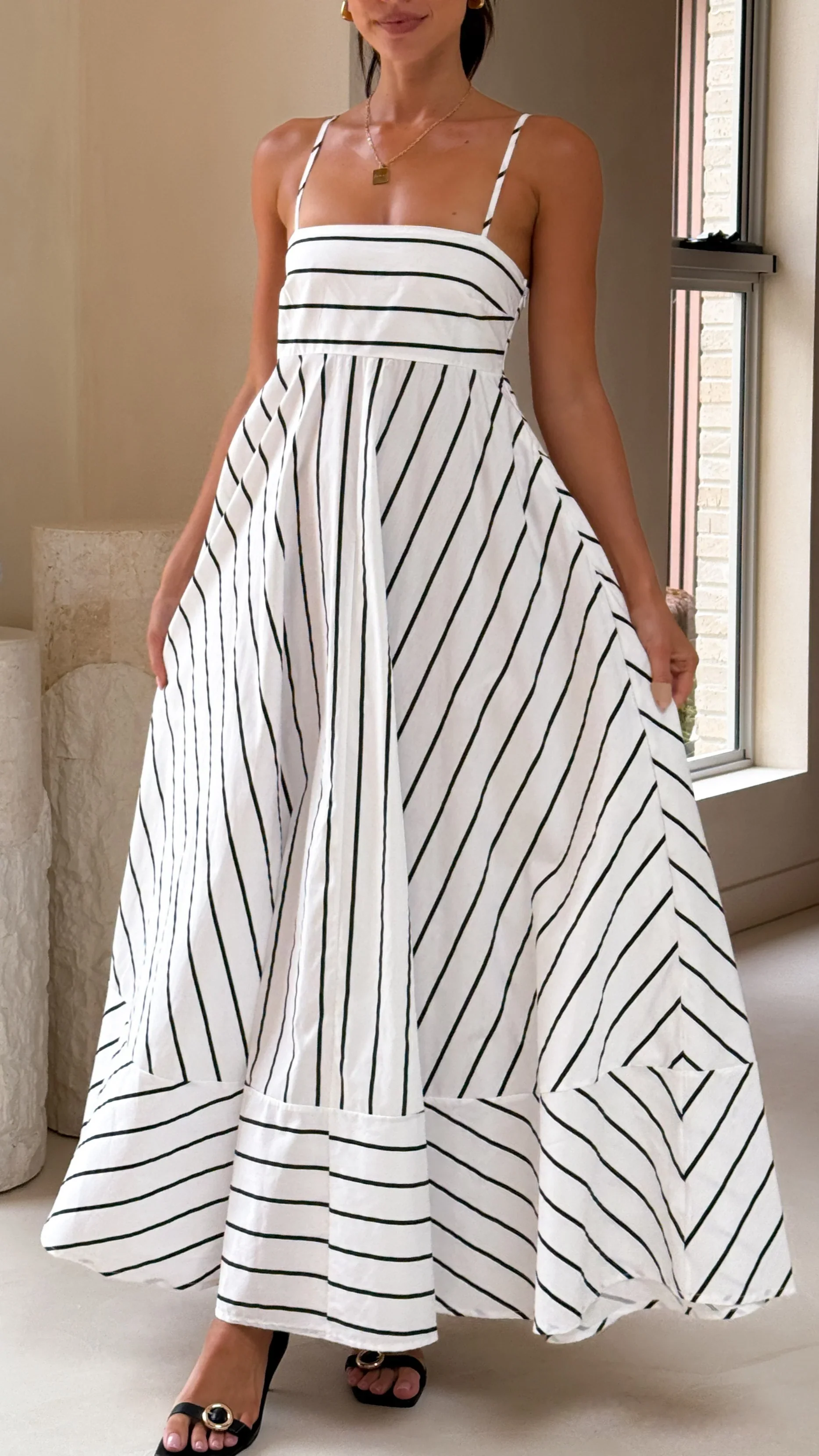Kaethe Maxi Dress - White/Black Stripe