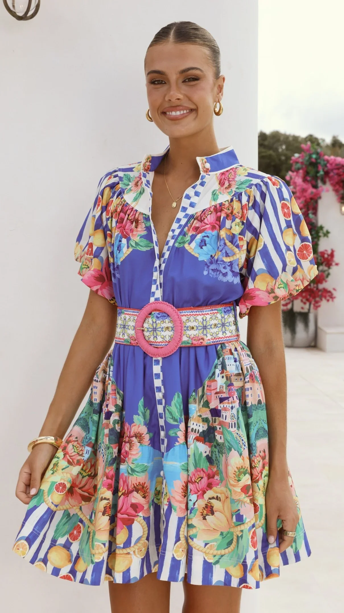 Talisha Mini Dress - Positano Cobalt