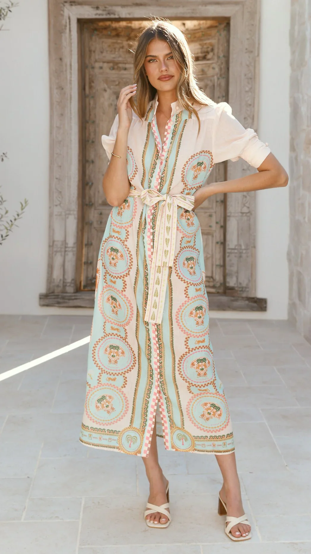 Magnolia Midi Dress - Acacia Palm Cream