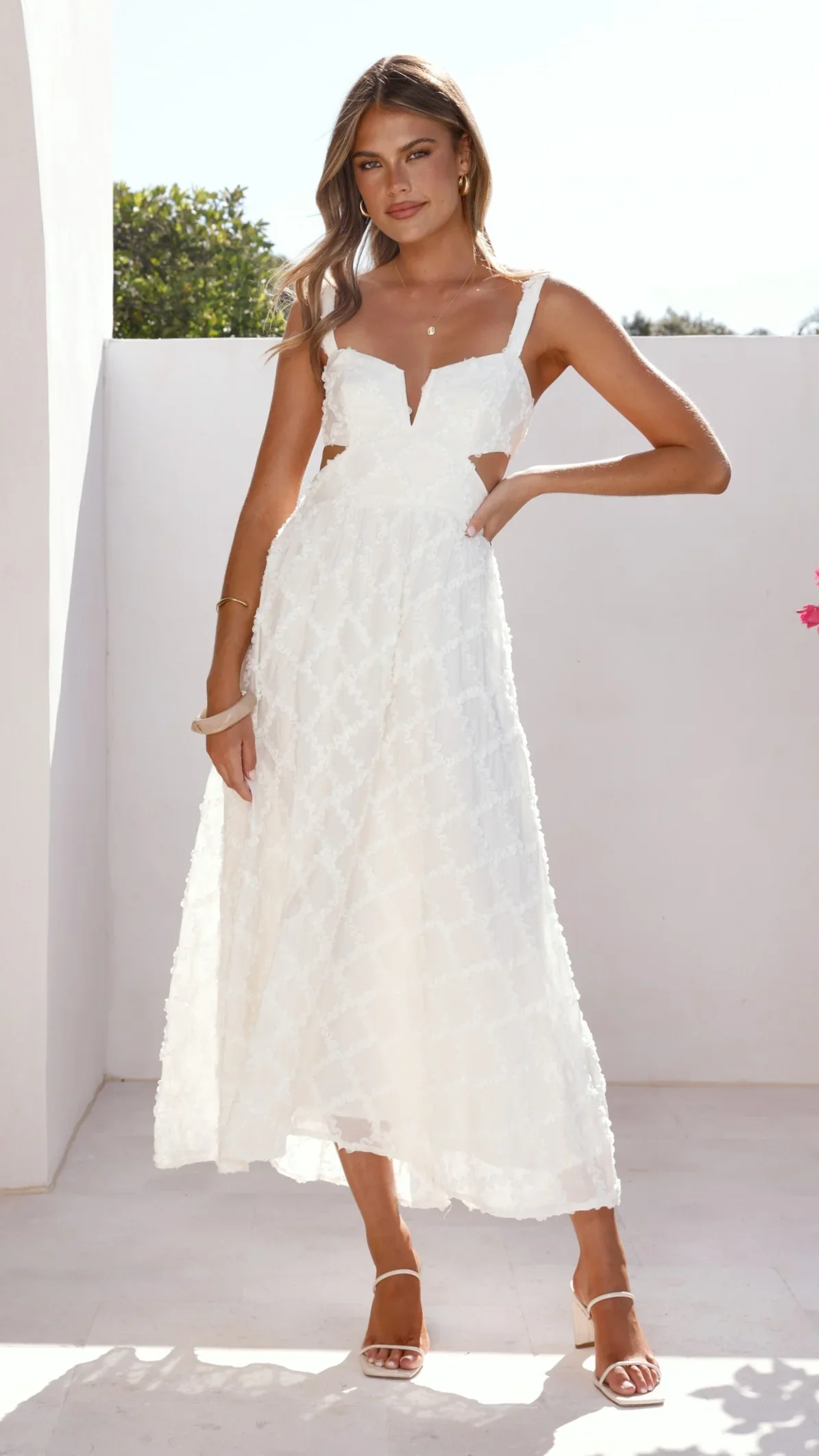 Jenny Side Cut Midi Dress - Cream