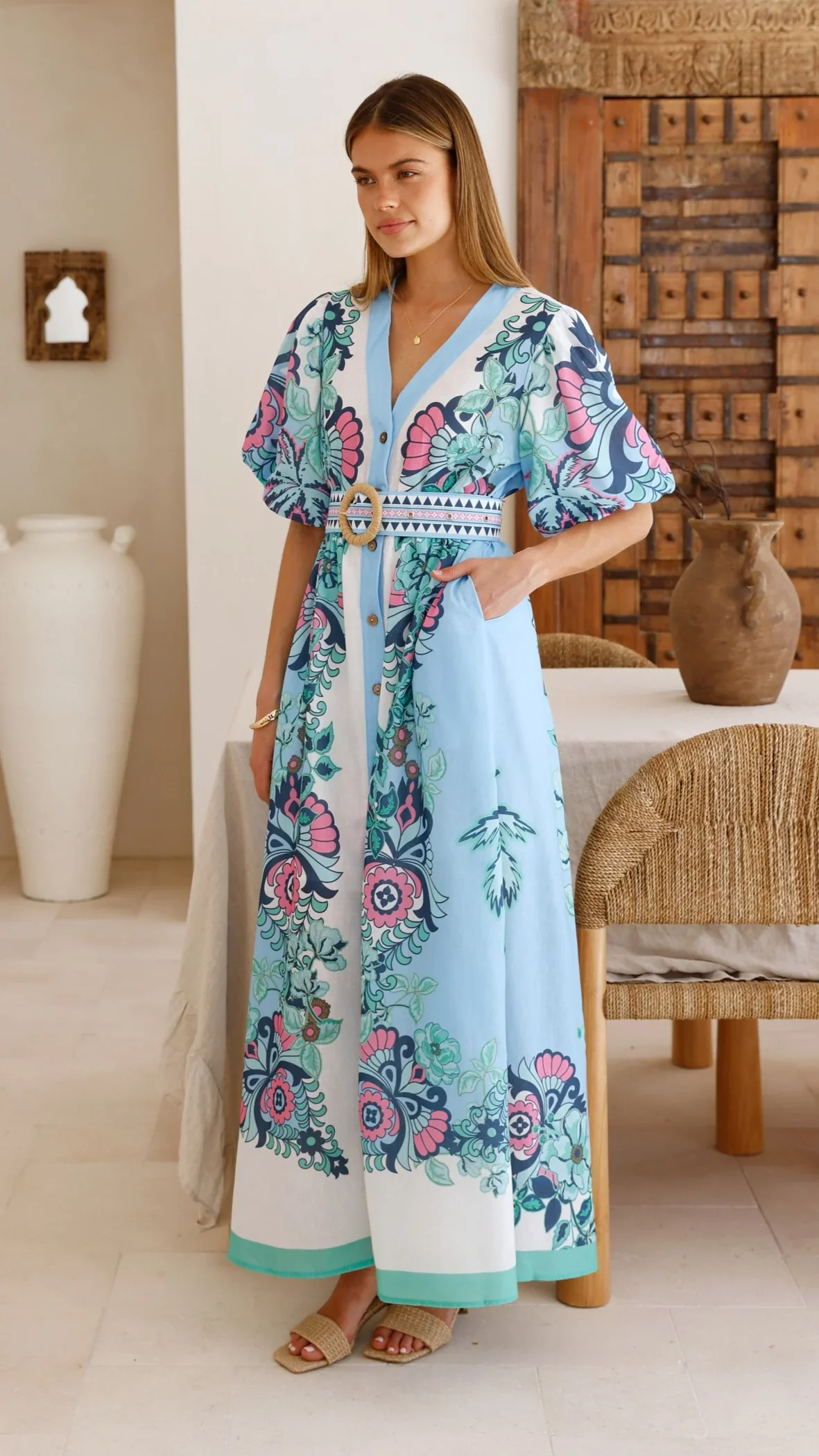 Dali Maxi Dress - Island Bloom Blue