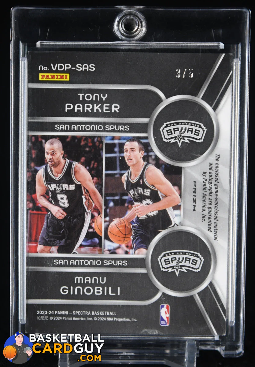 Tony Parker / Manu Ginobili 2023-24 Panini Spectra Veteran Dual Patch Autographs Gold #8 #/5