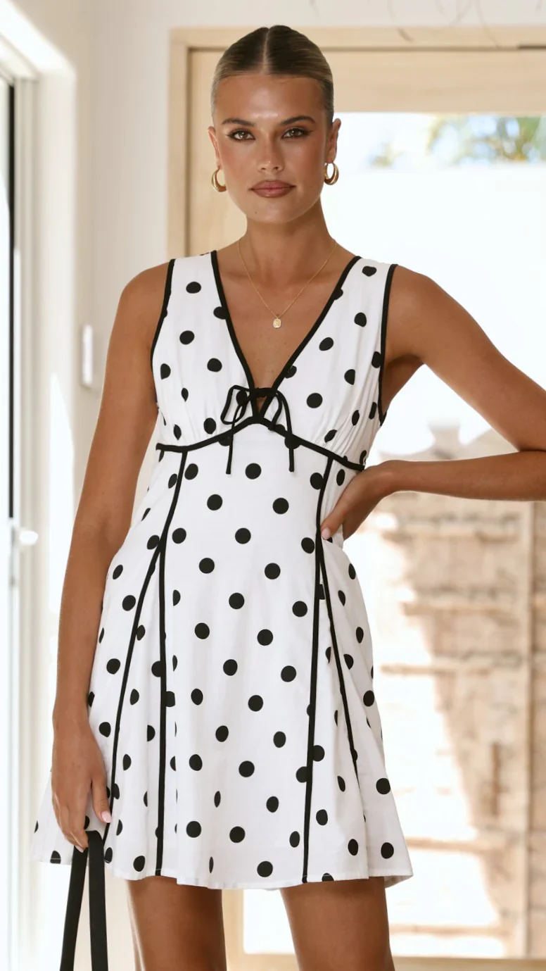 Eliana Mini Dress - White/Black Polka