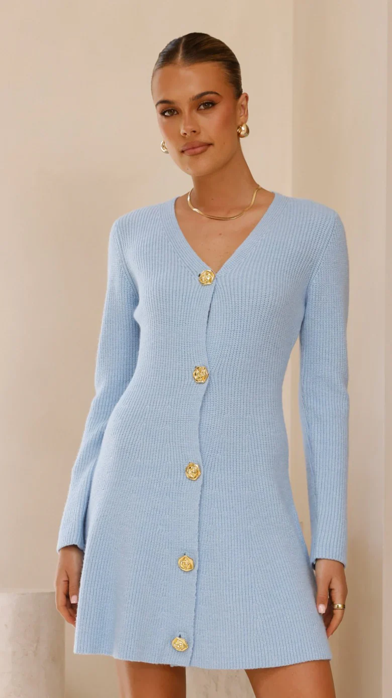 Catarina Long Sleeve Mini Dress - Blue