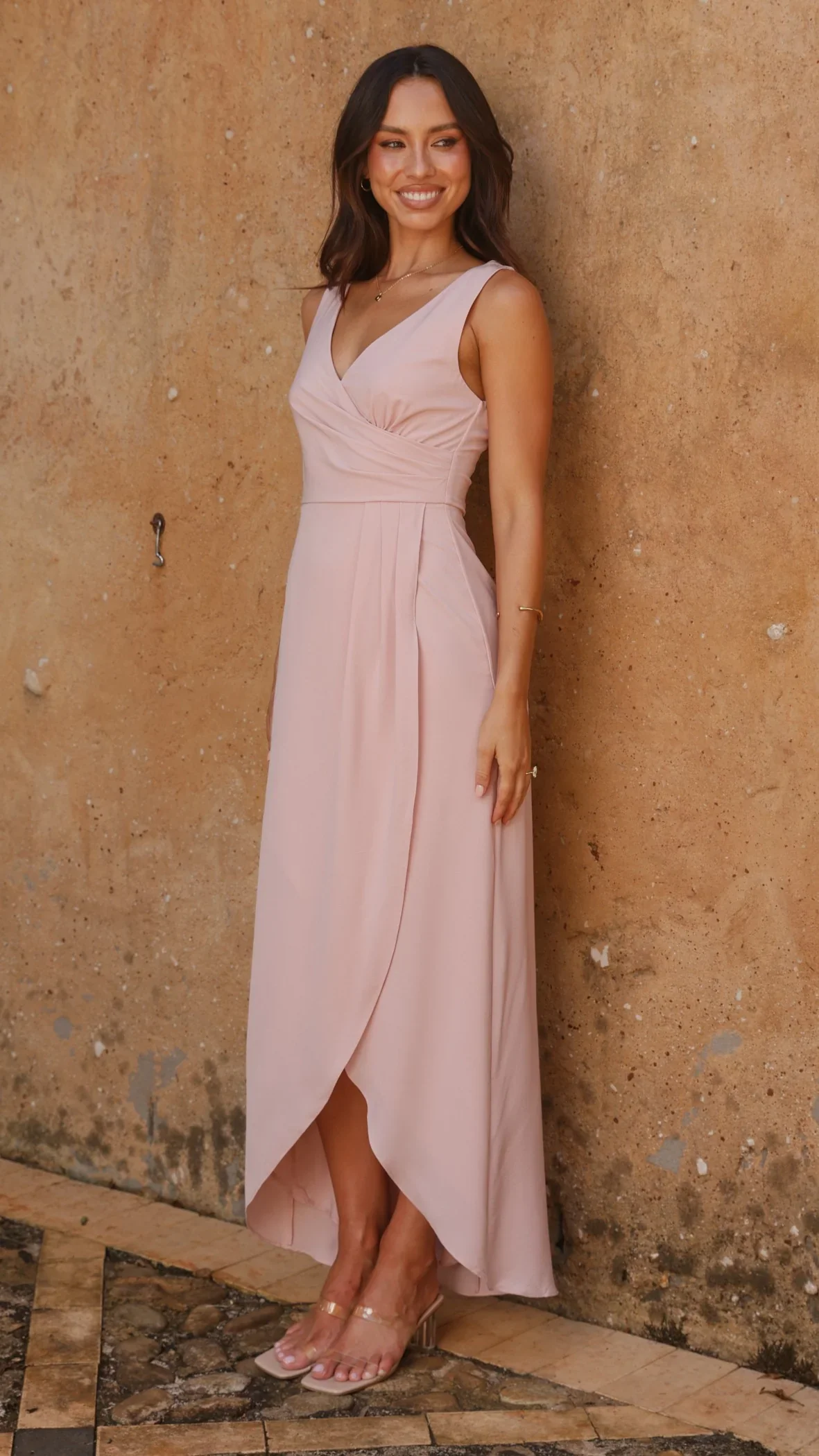 Pamela V Neck Maxi Dress - Dusty Pink