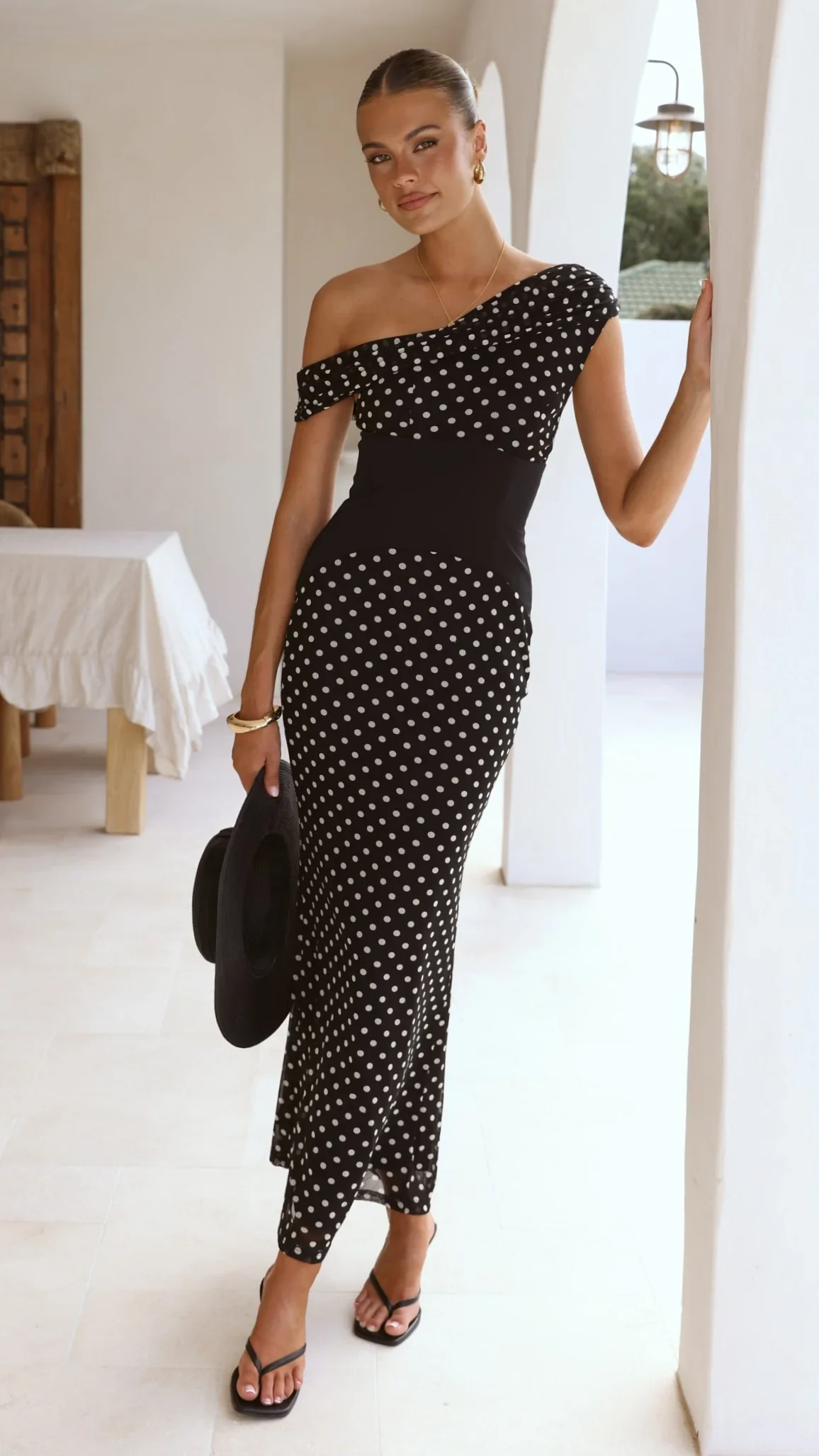 Bonnie Maxi Dress - Black/White Polka