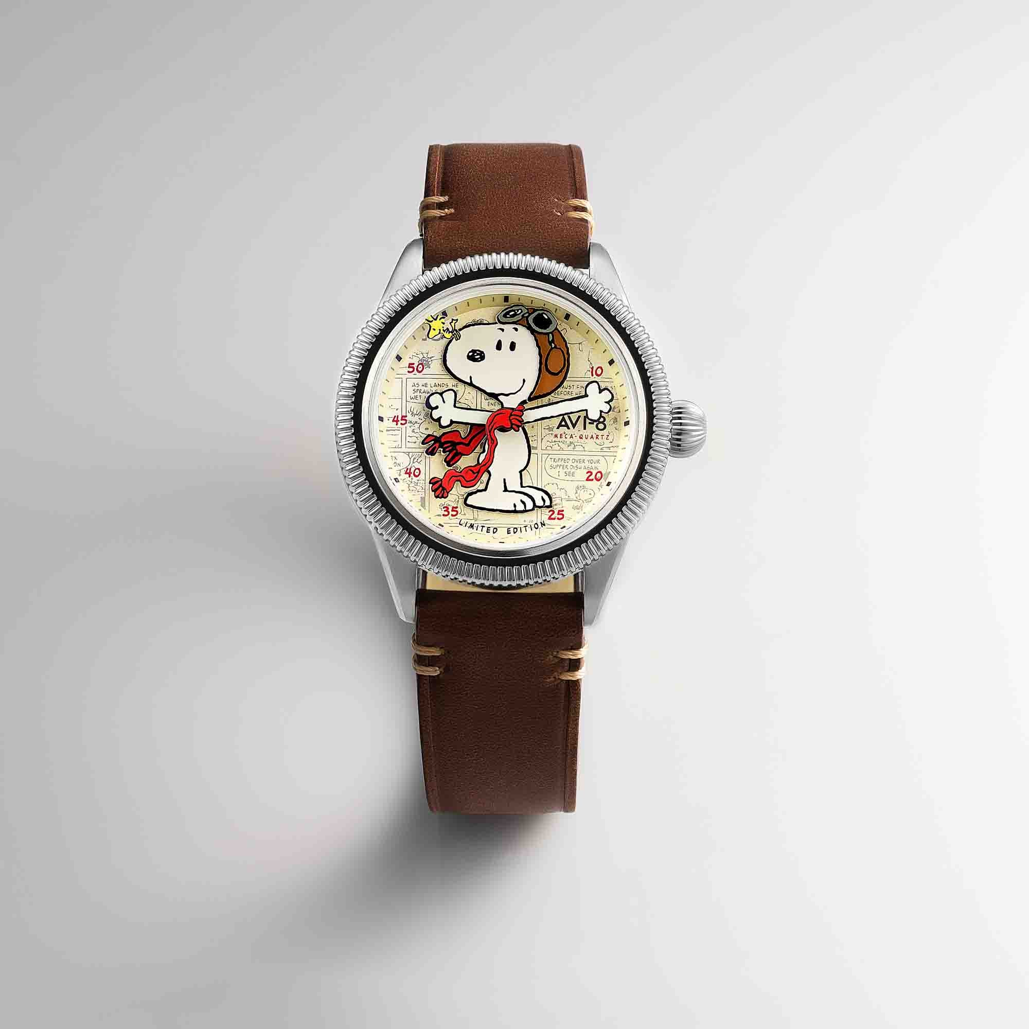 AVI-8 Flyboy Airmaster 40 Meca-Quartz Peanuts Snoopy Flying Ace Camel Brown Limited Edition