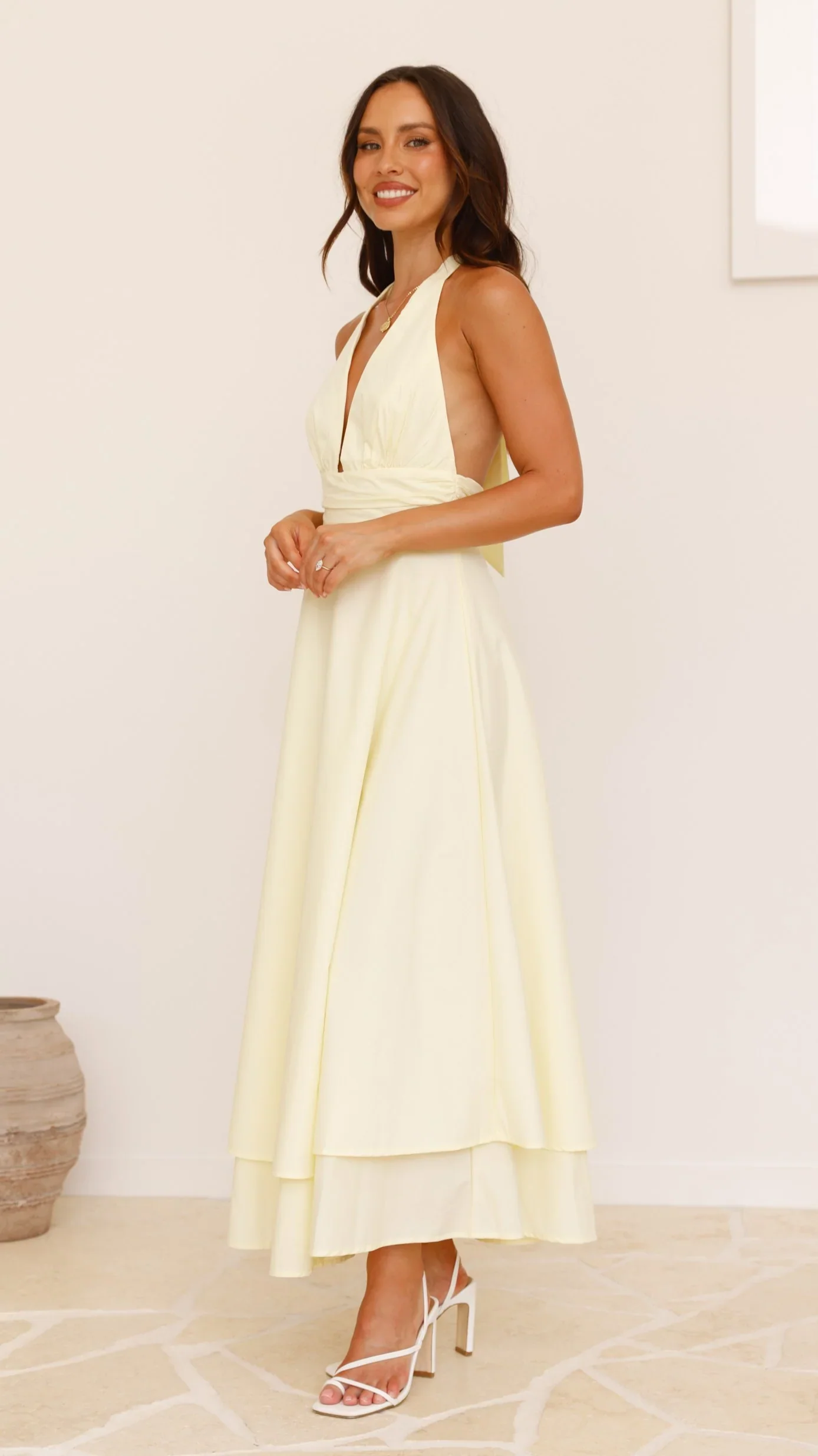 Kathy Halter Neck Maxi Dress - Lemon