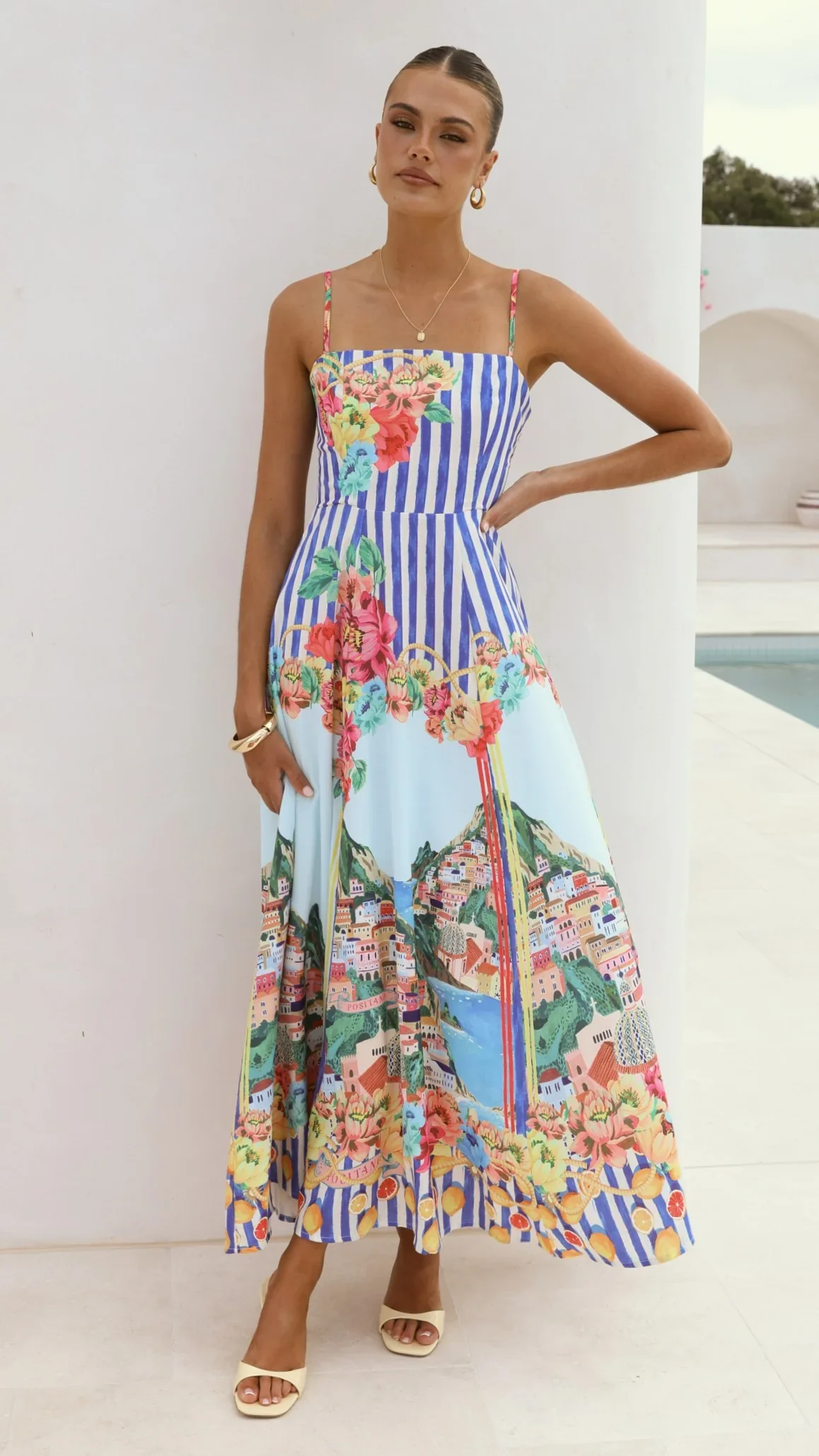 Clara Maxi Dress - Positano Blue