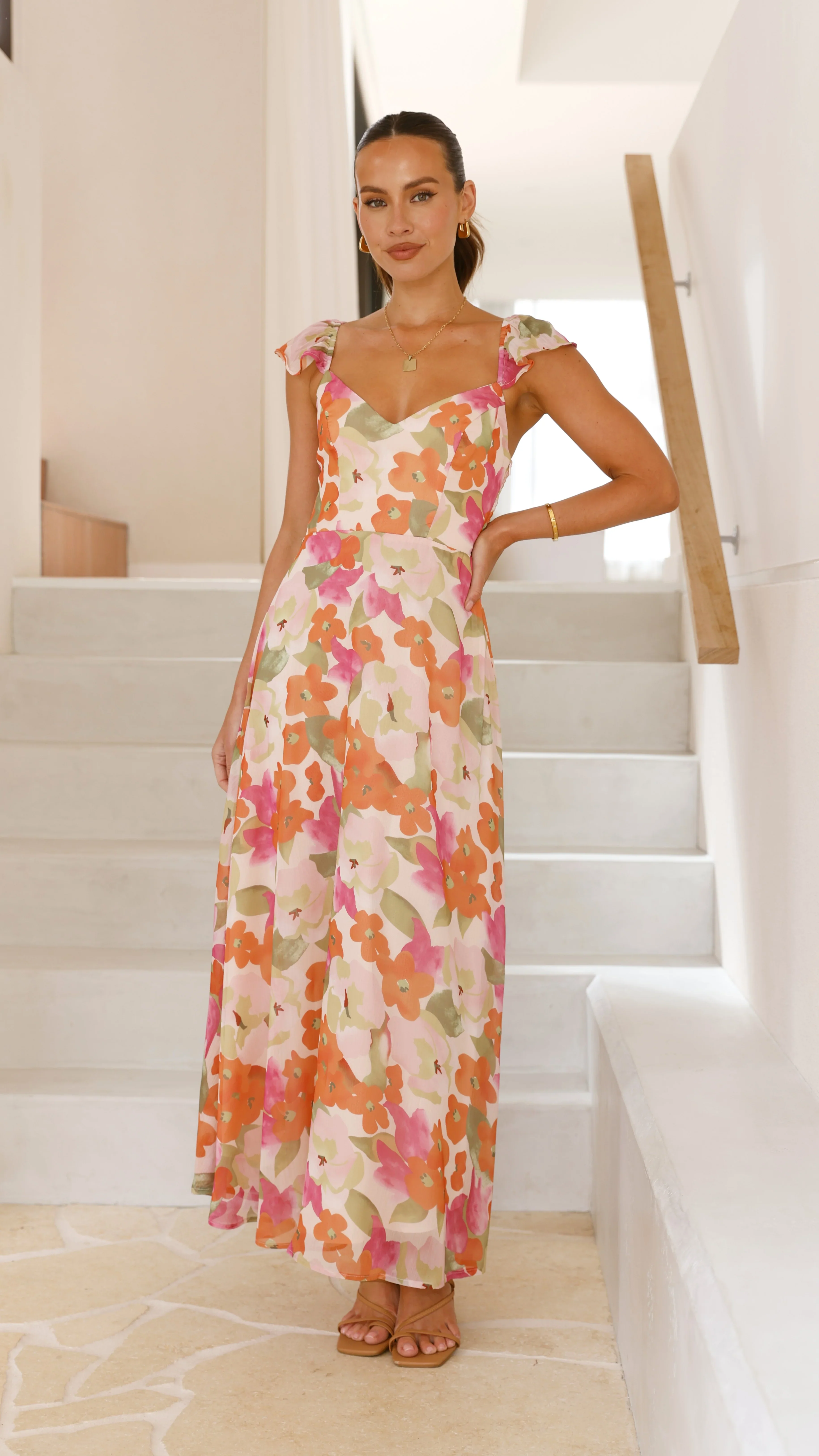 Calais Maxi Dress - Orange Floral