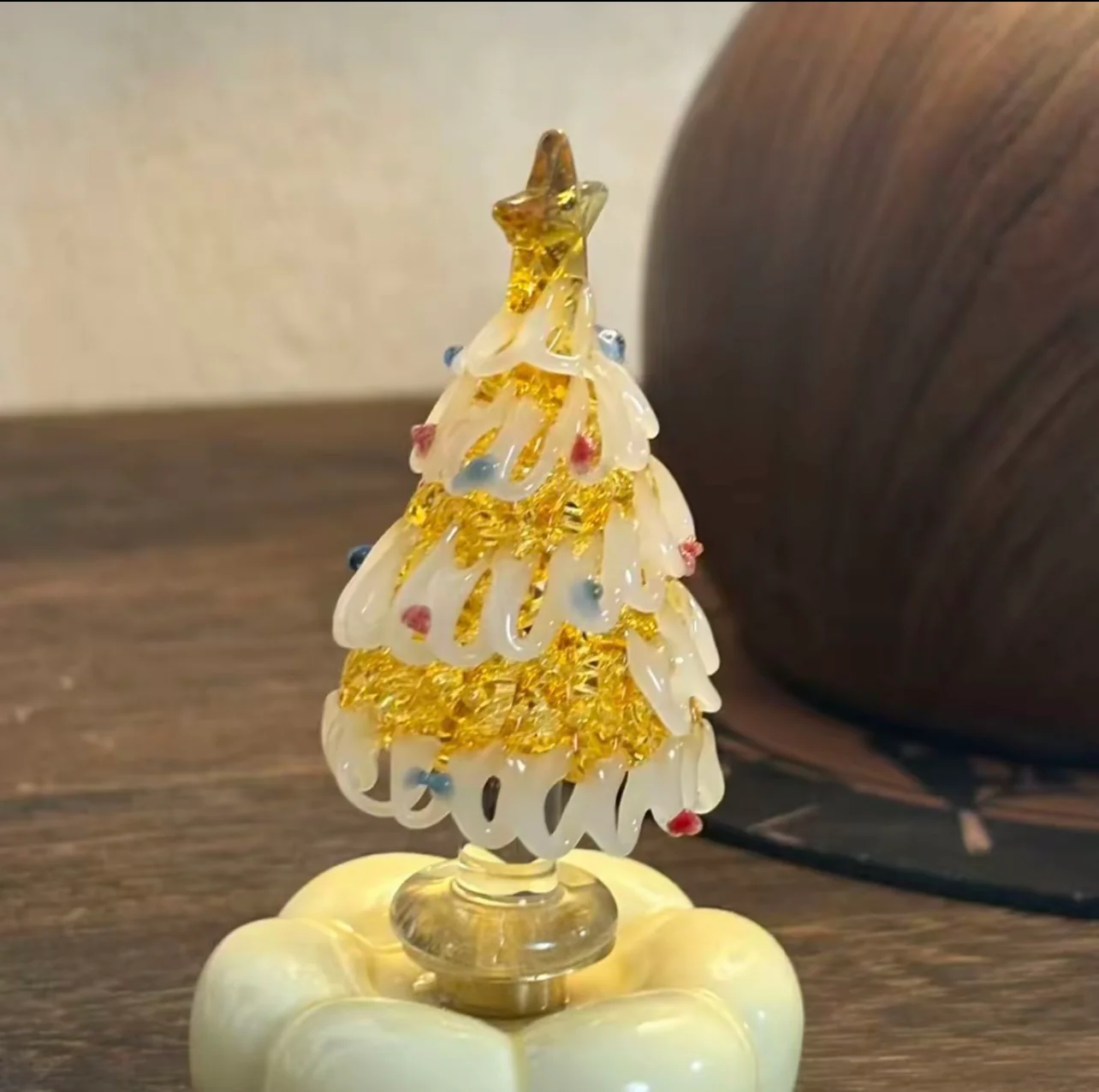 🎄 Mini Glass Spinning Christmas Tree – Handcrafted Holiday Ornament